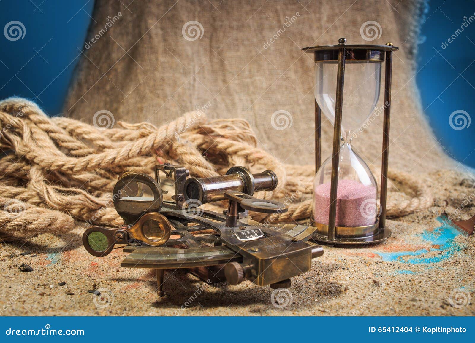 Set of Nautical Instruments, Lying on the Sand and Stock Photo Image