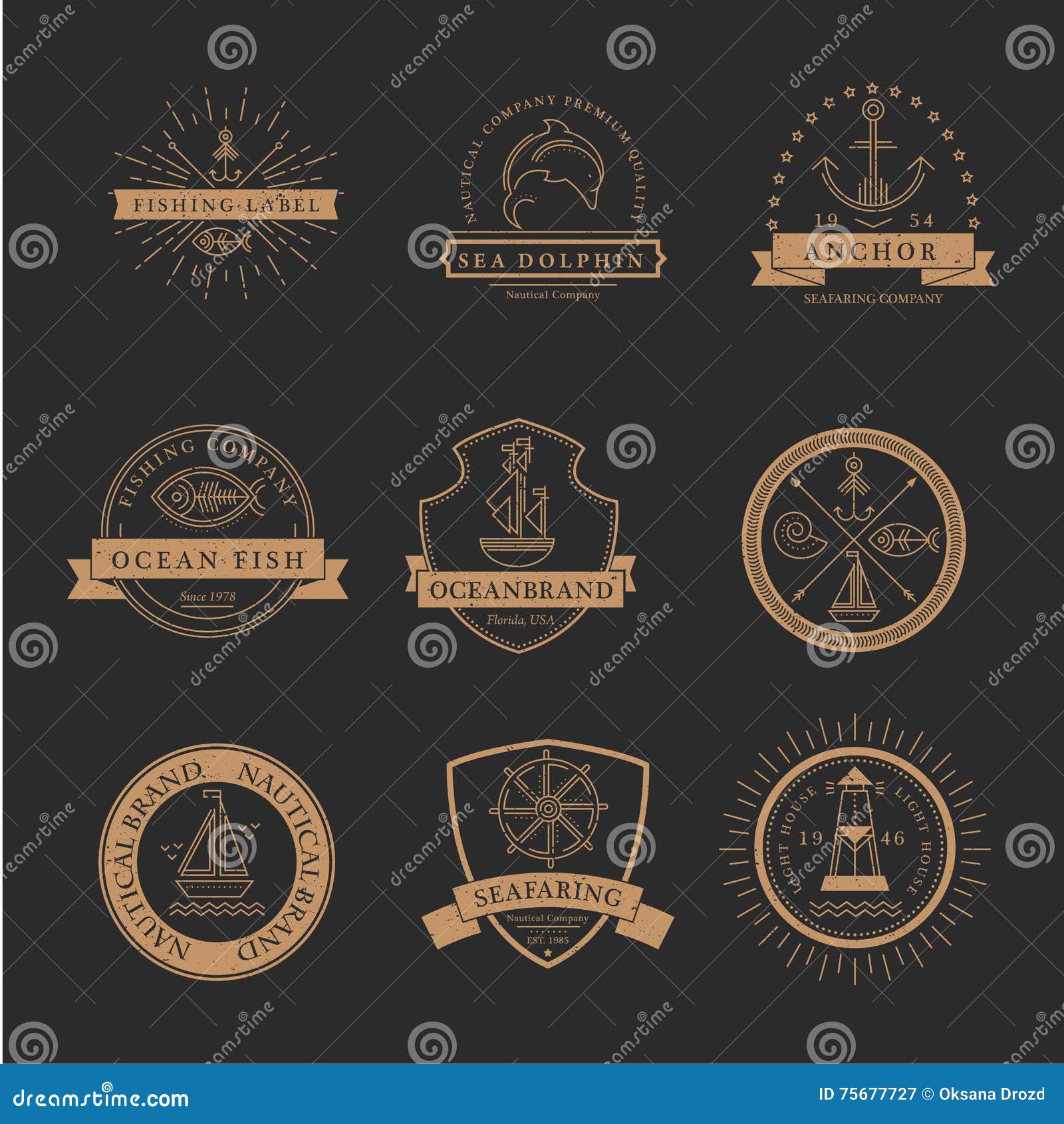set of nautical seafaring badges, labels and logos