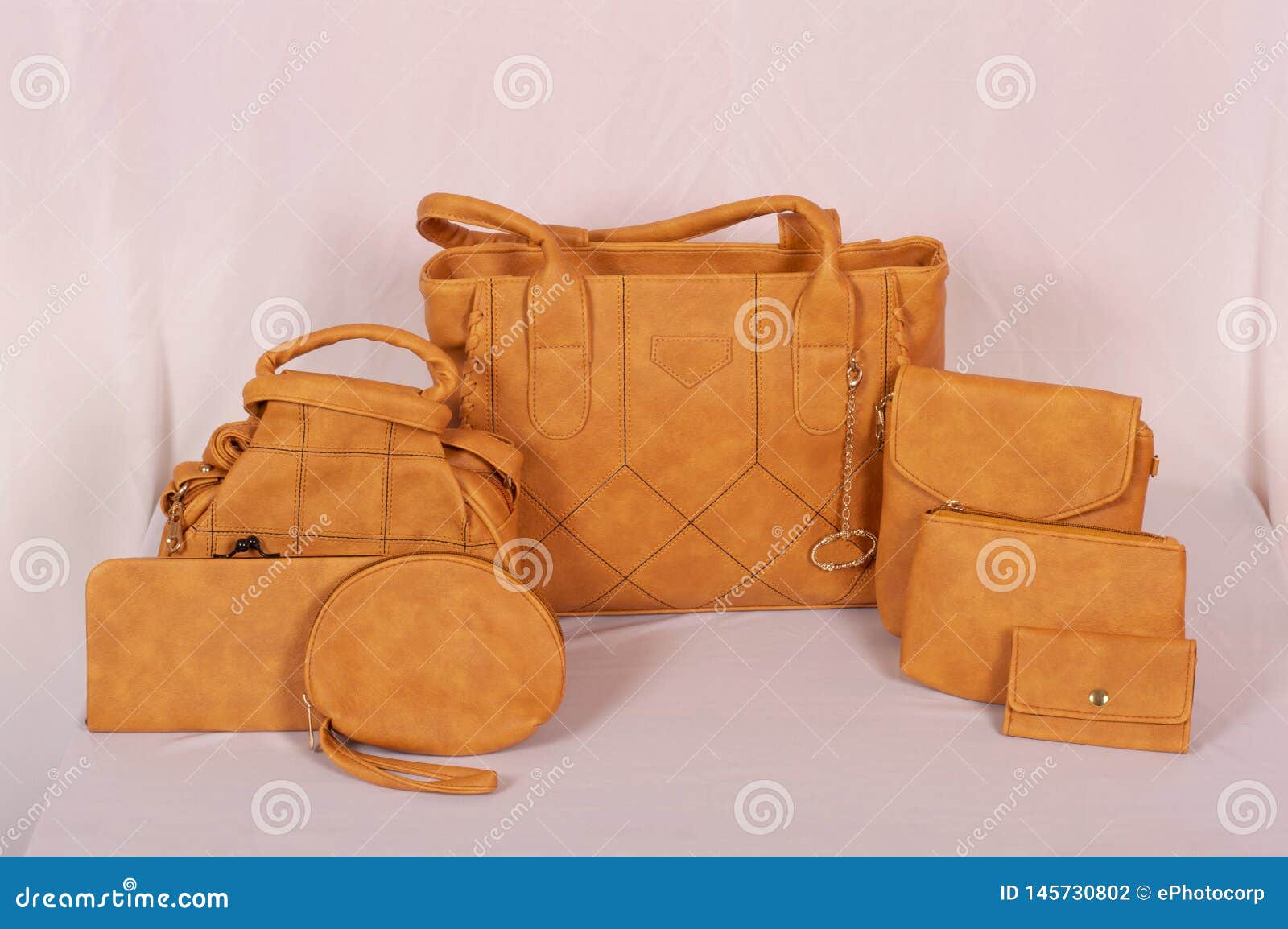 Set of New Stylish Women`s Leather Handbags Stock Photo - Image of ...