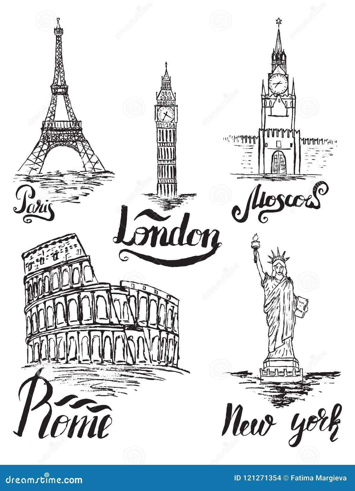 Set Of New York Moscow Paris Rome London Labels Lettering Stock Vector Illustration Of Season People