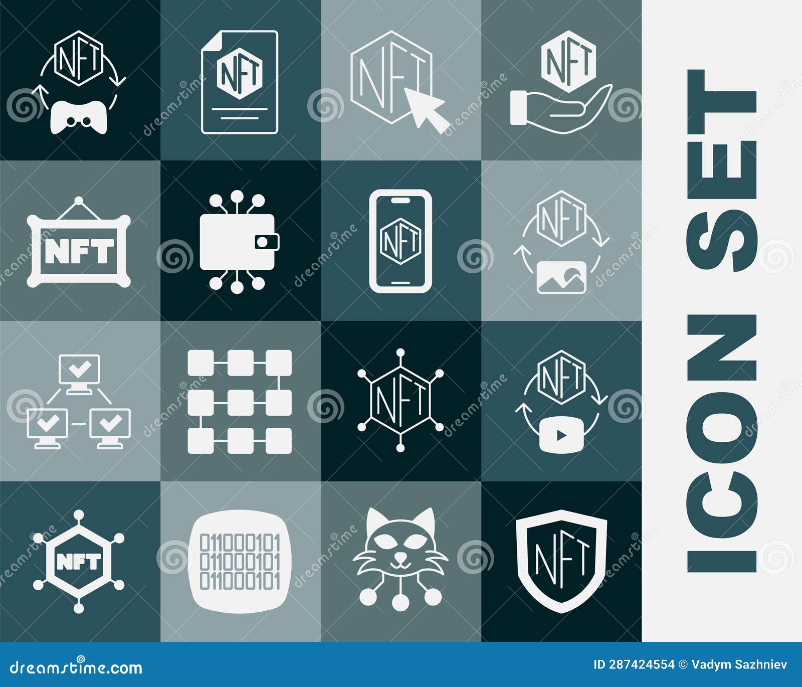 Set NFT Shield, Digital Crypto Art, Cryptocurrency Wallet, and Mobile with  Store App Icon. Vector Stock Vector - Illustration of icon, digital:  287424554