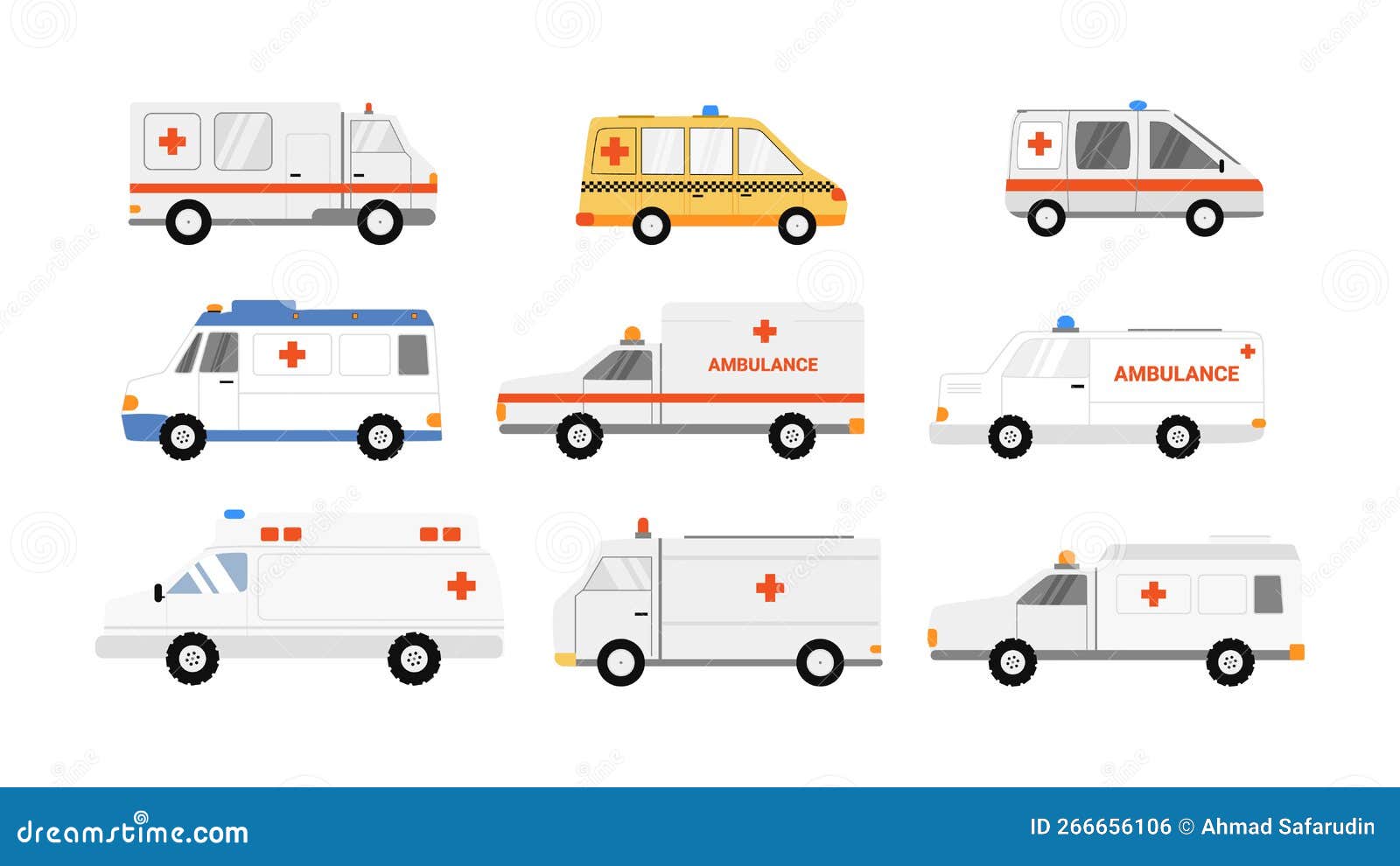Ambulances Paramedic Cars Side View Vector Design