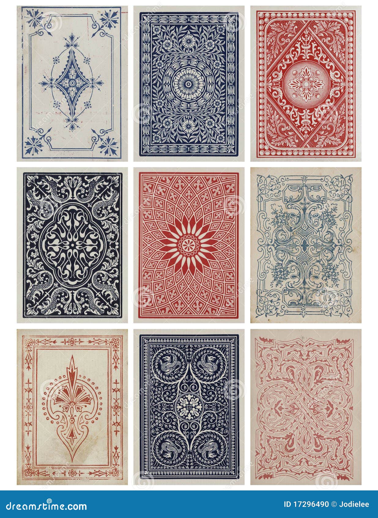 set of nine antique vintage playing card backs.