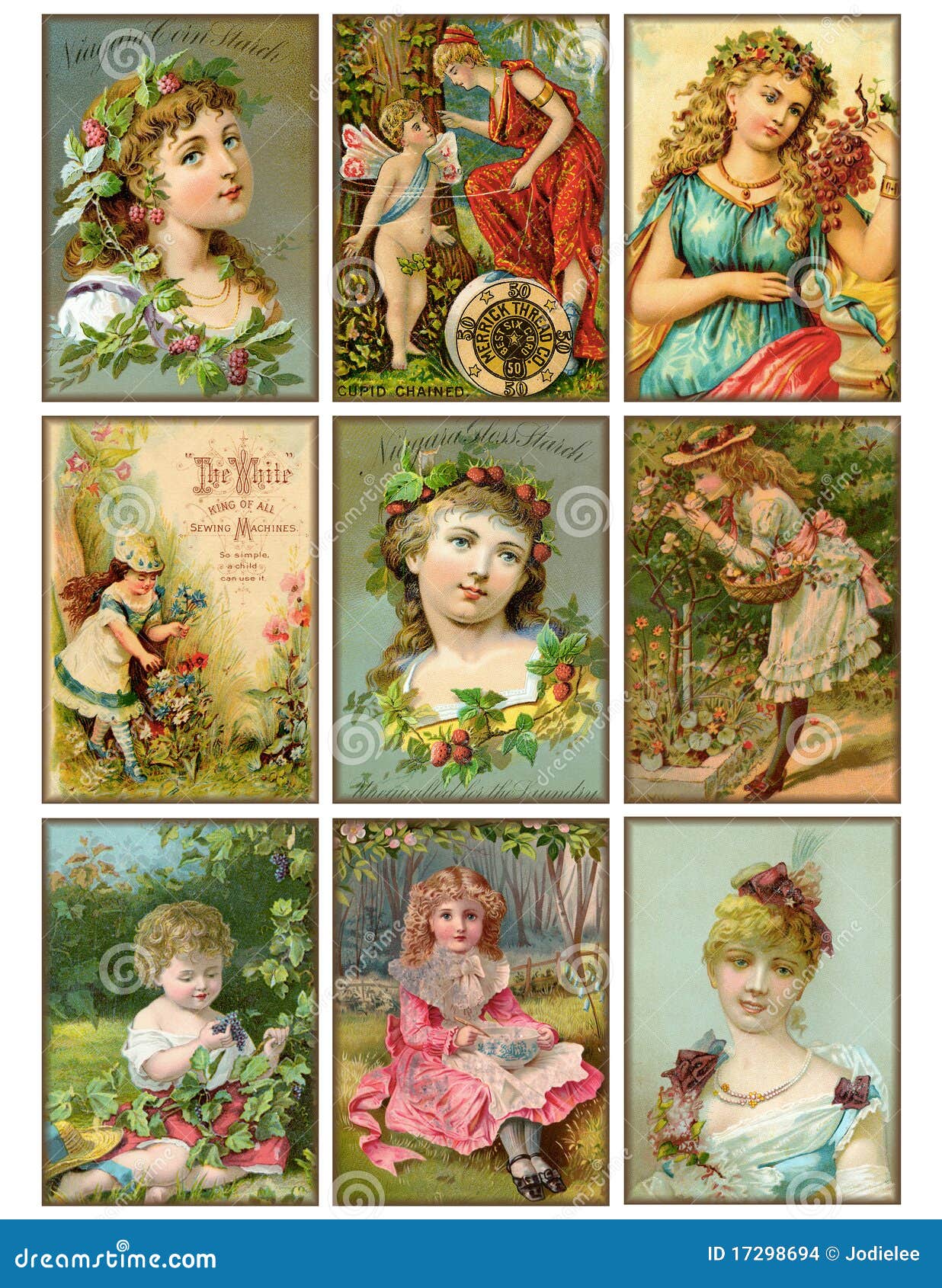 set of nine vintage girls antique trading cards