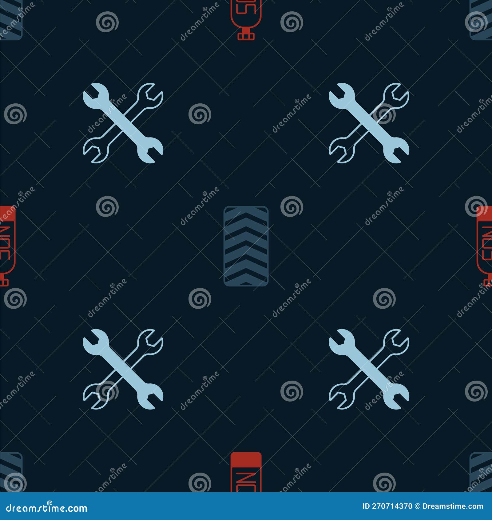 Set Nitrous Oxide, Car Tire Wheel and Wrench Spanner on Seamless