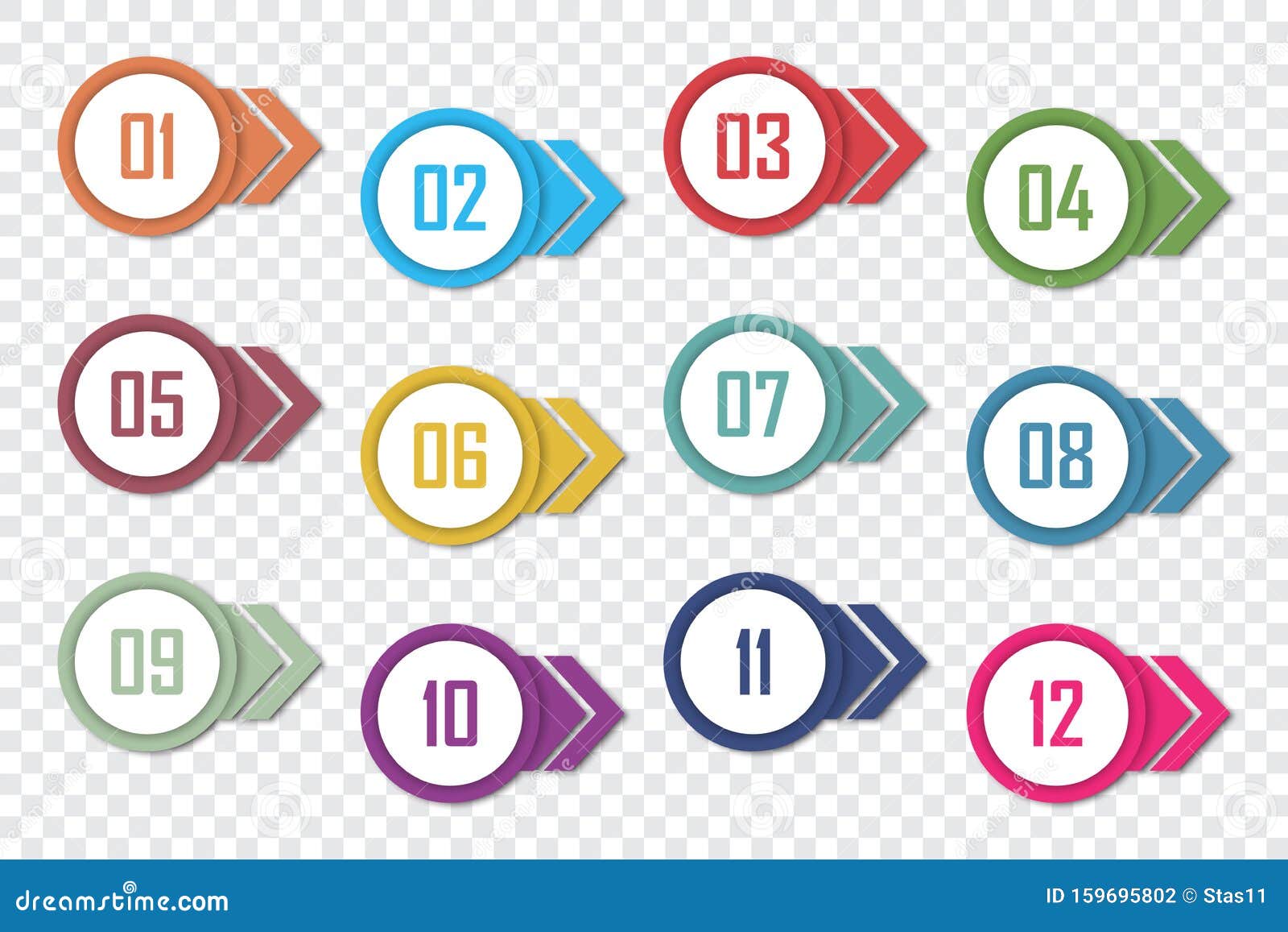 set of number bullet point 1 to 12.  