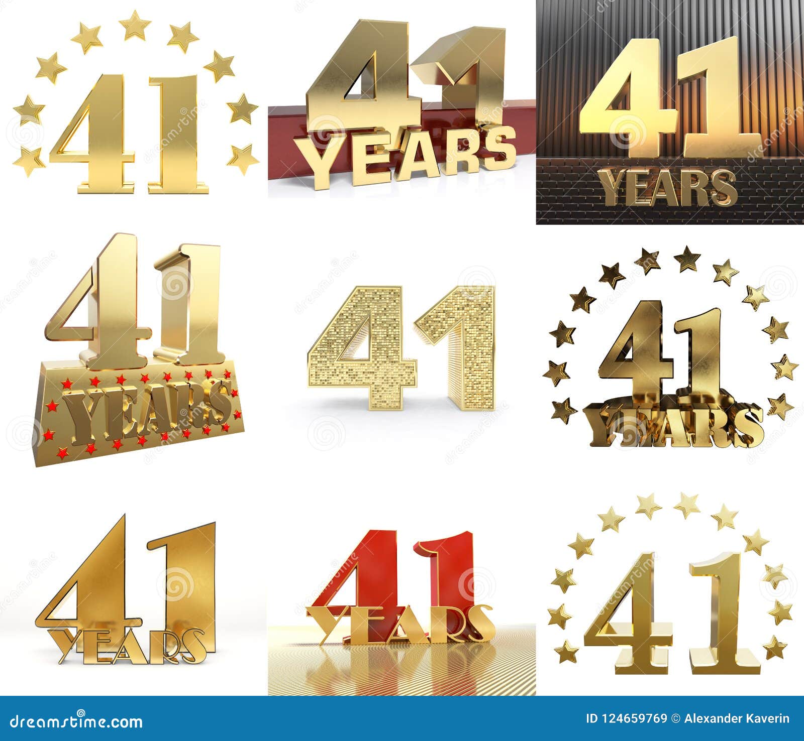 Set Of Number Forty One Year 41 Year Celebration Design Anniversary