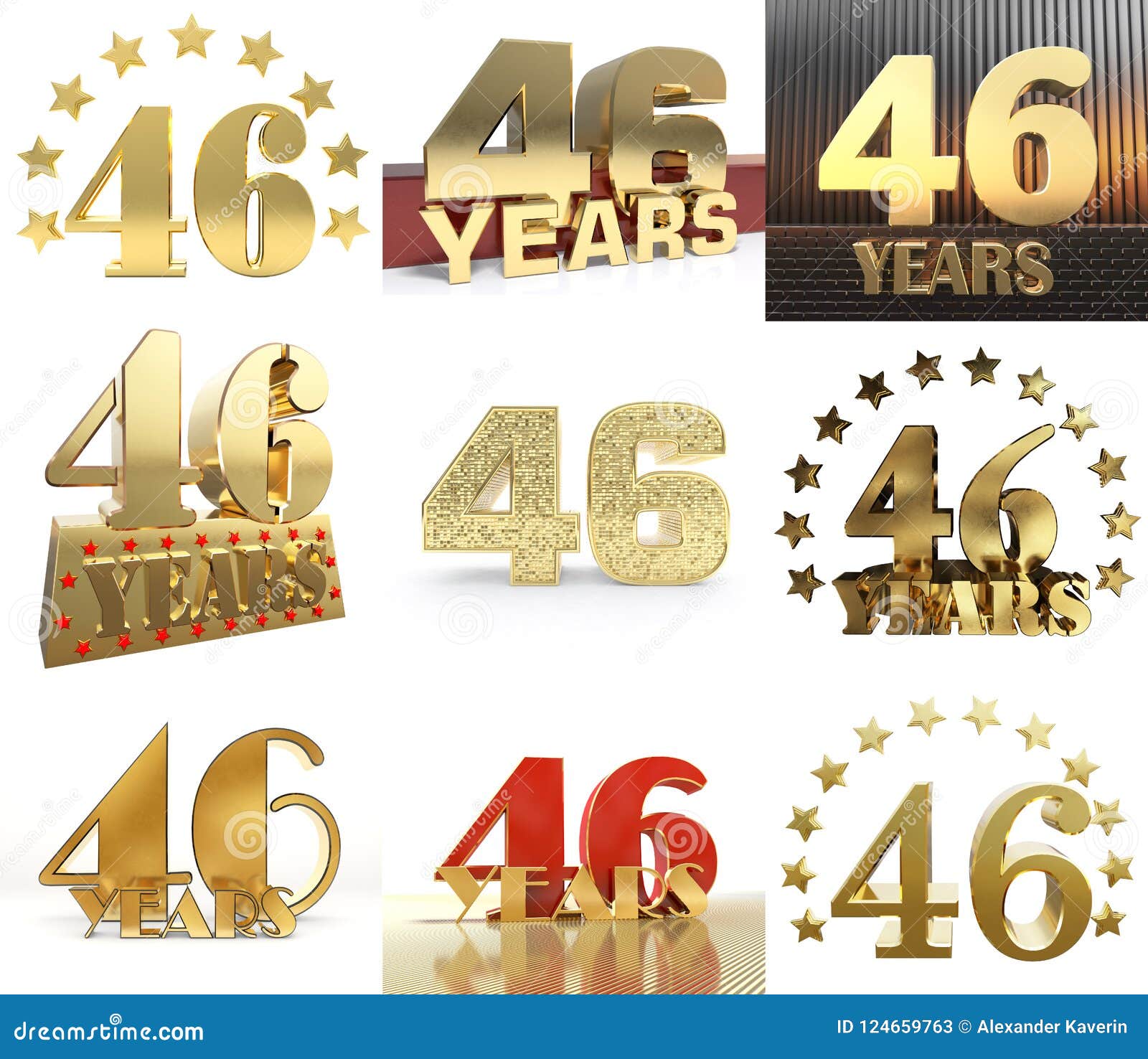 Set Of Number Forty Six Year 46 Year Celebration Design