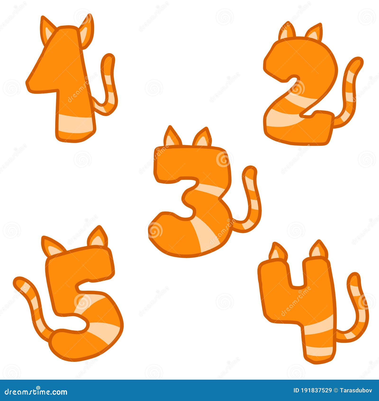 Set of numbers striped red cats animal tail teaching children