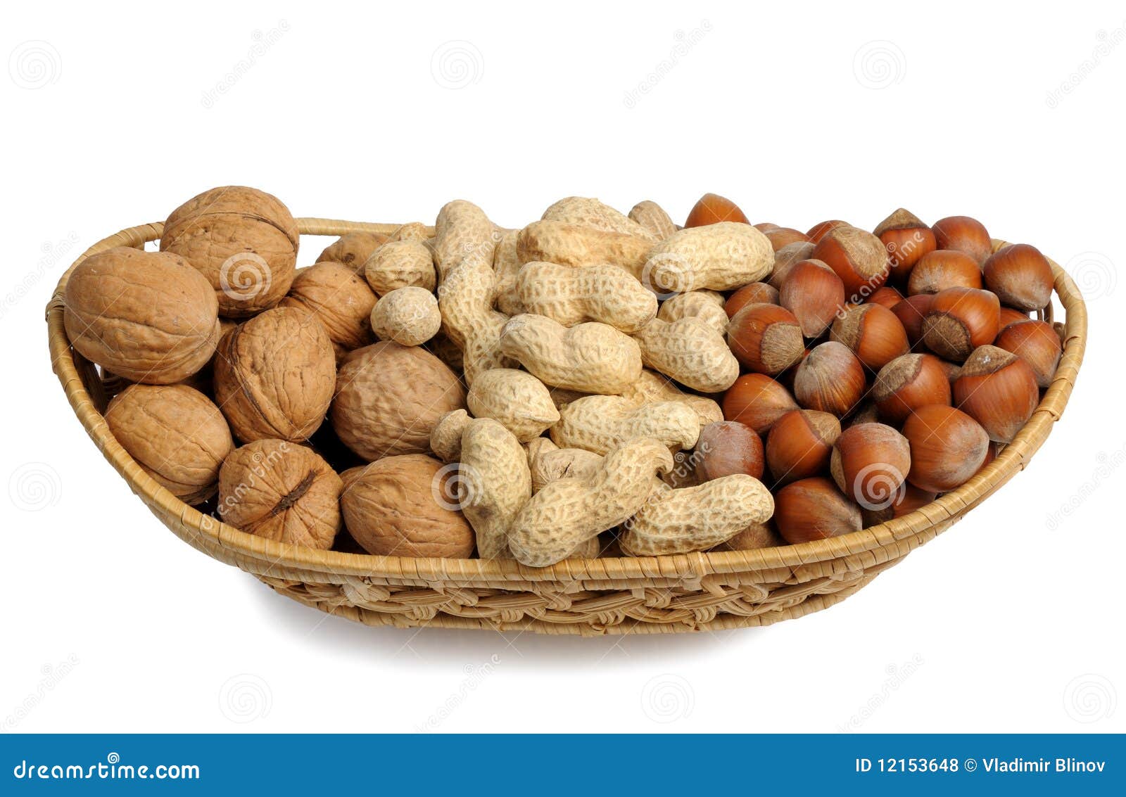 Set Of Nuts In A Wicker Basket, Isolated Stock Photo Image of natural, large 12153648