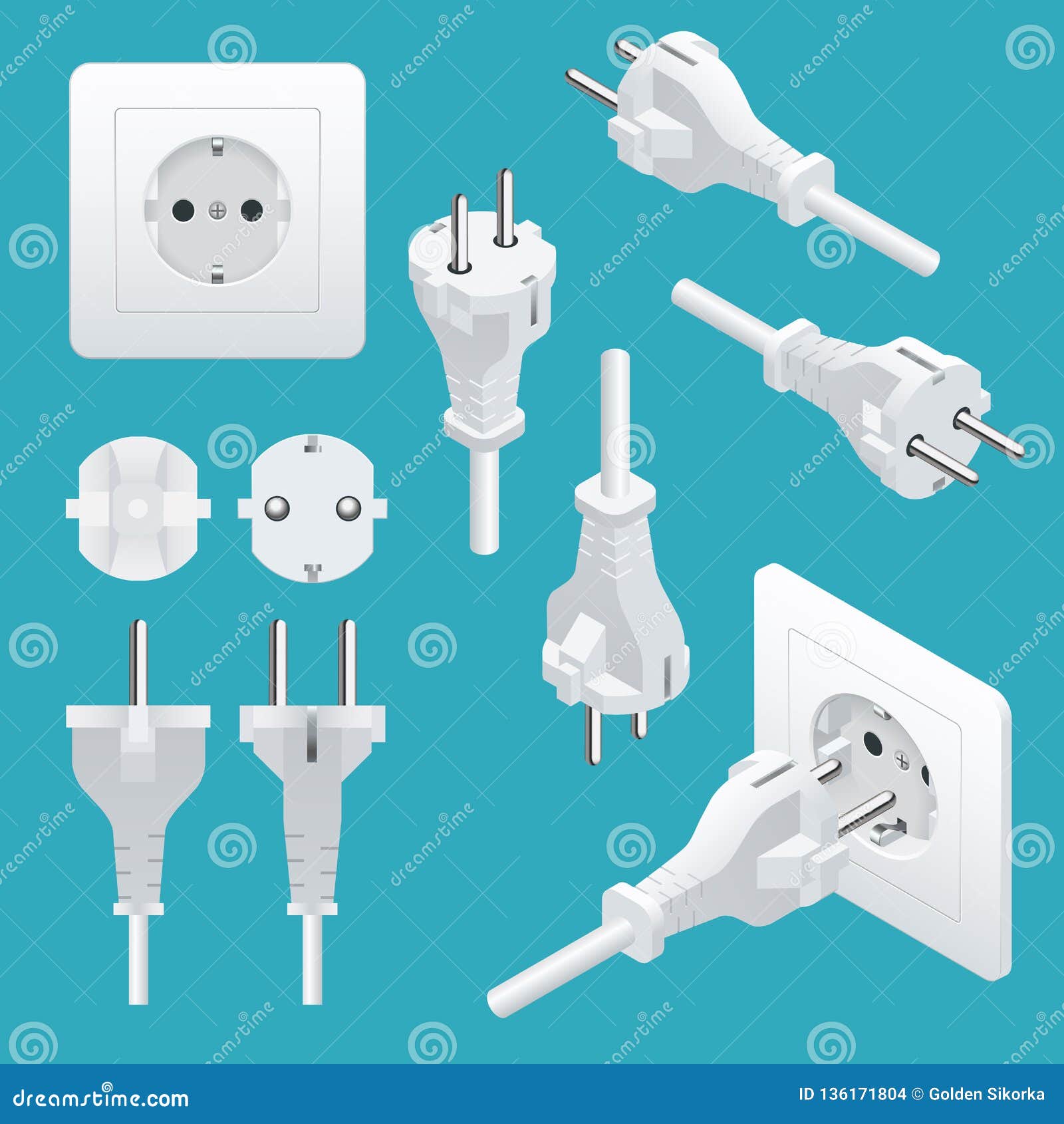 Set Od Plugs And Sockets Type F. Used In Germany, Austria, The
