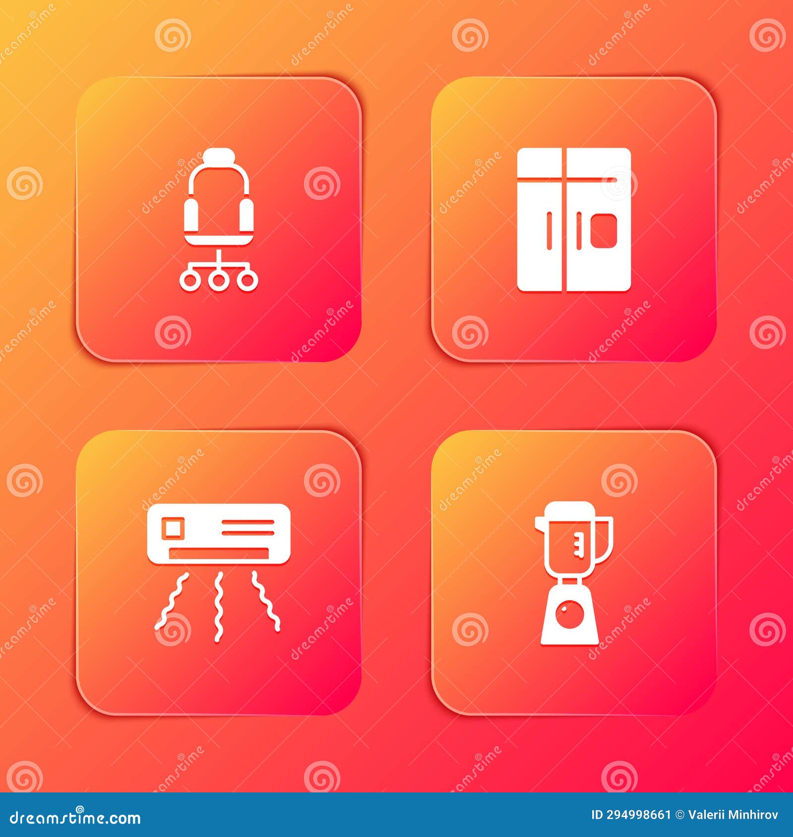 Set Office Chair, Refrigerator, Air Conditioner and Blender Icon
