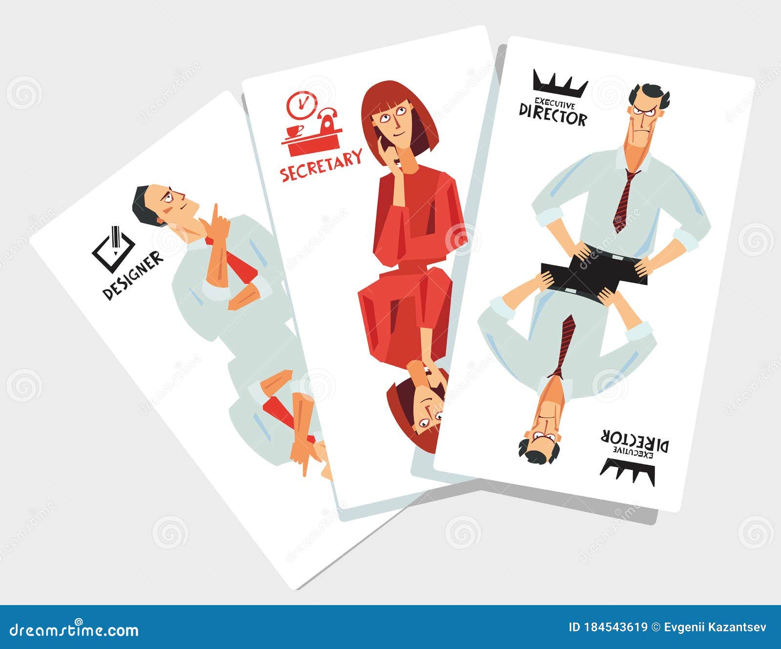 Set of Office Professions in the Form of Playing Cards. a Grotesquely Drawn  Designer, Secretary and Executive Director Stock Vector - Illustration of  grotesque, personnel: 184543619