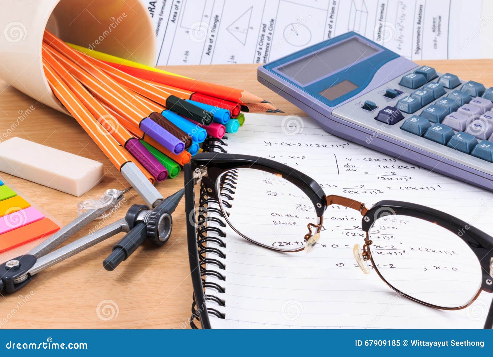 Set of Office Stationery or Math Supplies. Stock Image Image of
