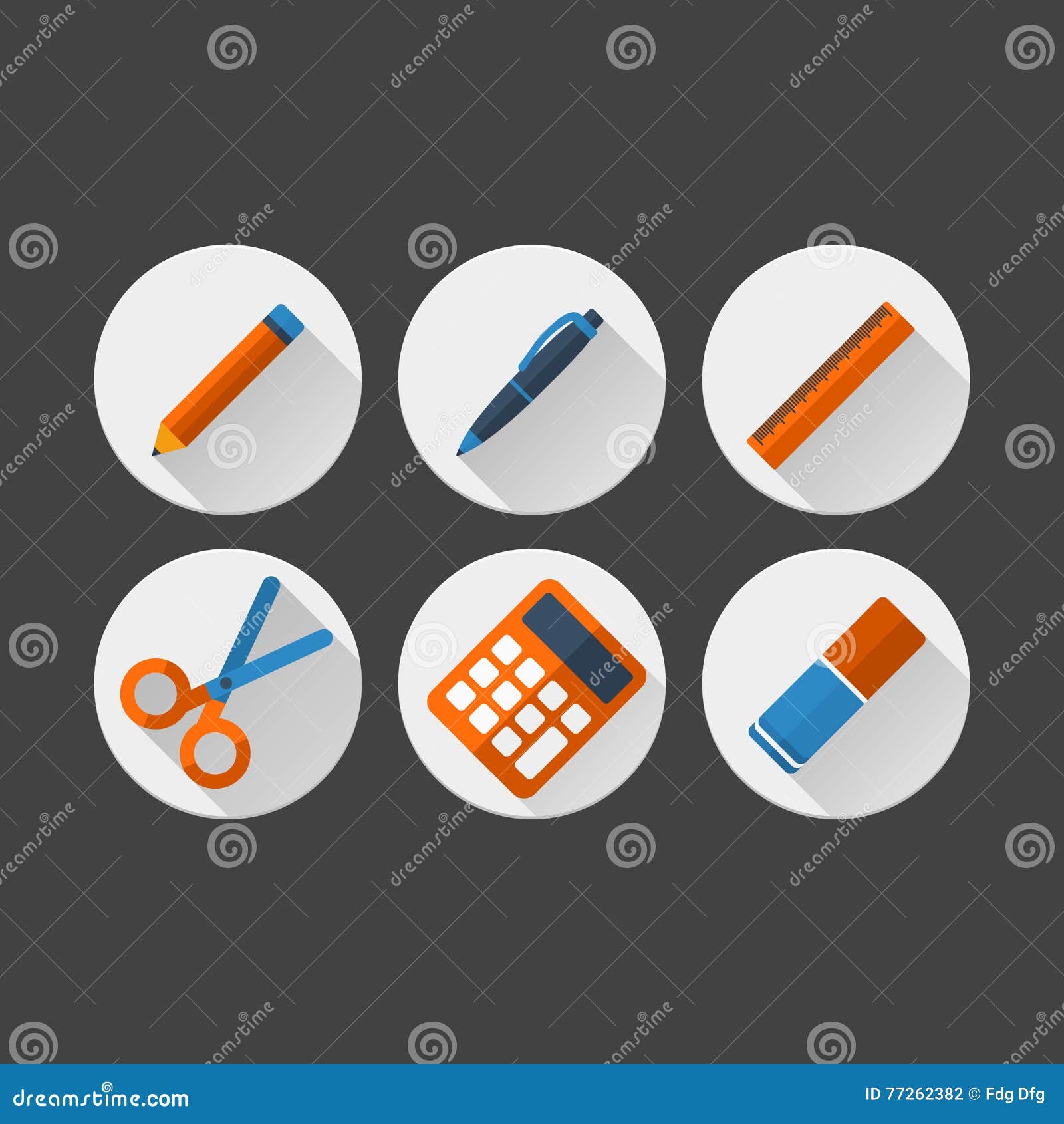 Set of Office Supplies Flat Icons Stock Vector Illustration of vector