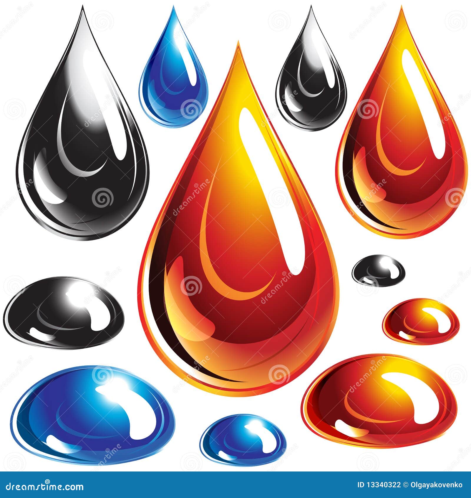 Set of Oil and Water Drops. Stock Vector Illustration of isolated