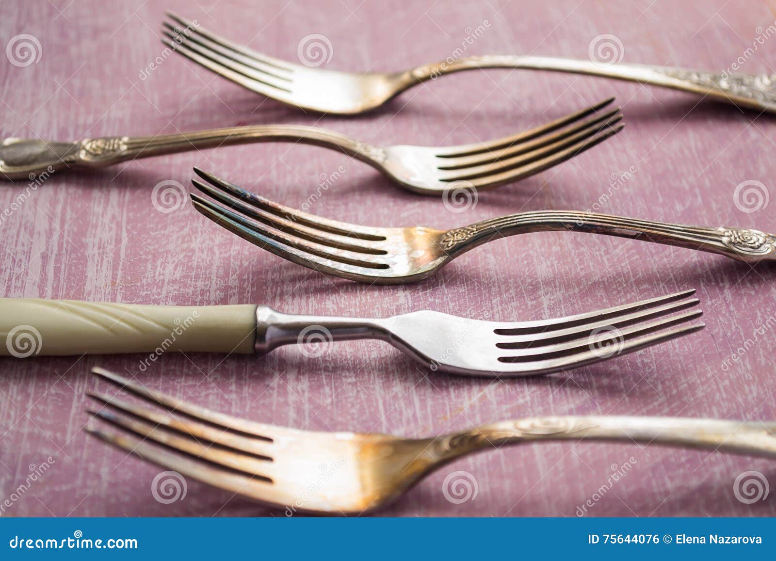 Set Old Forks Dirty Pink Background Selective Focus Stock Photos Free