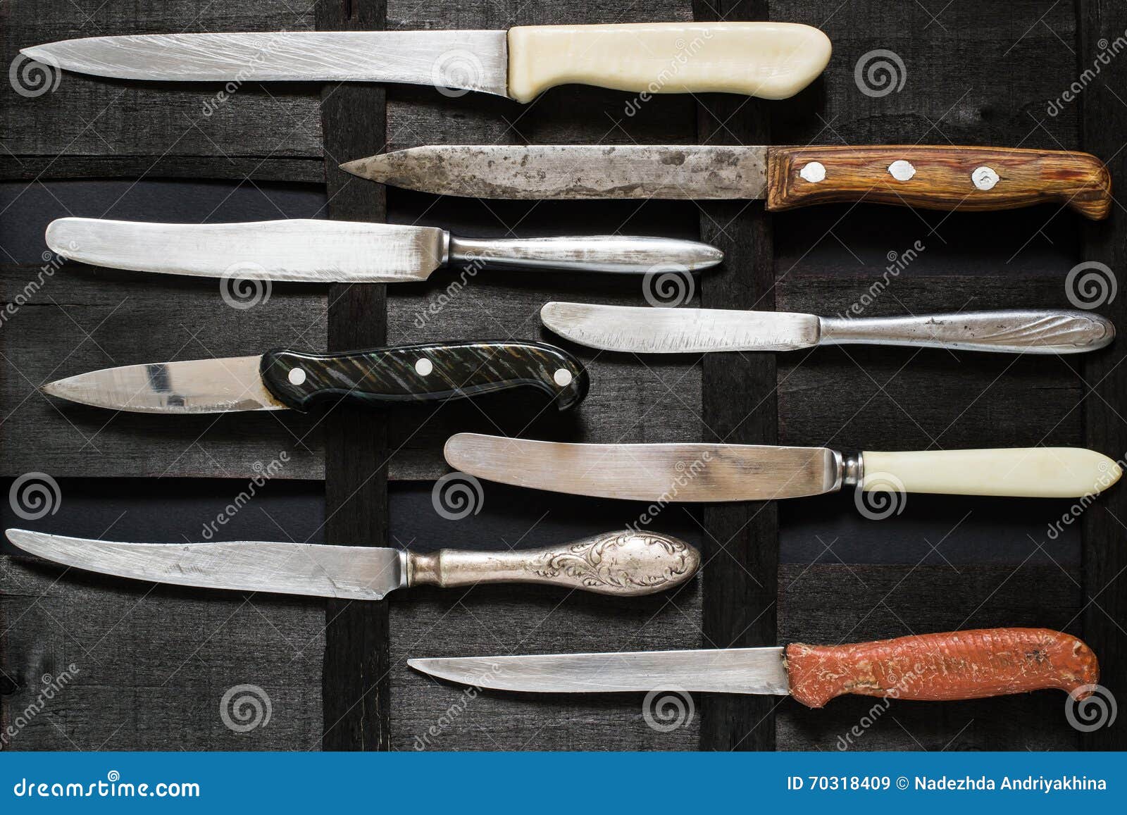 Set of old kitchen knives stock image. Image of background 70318409