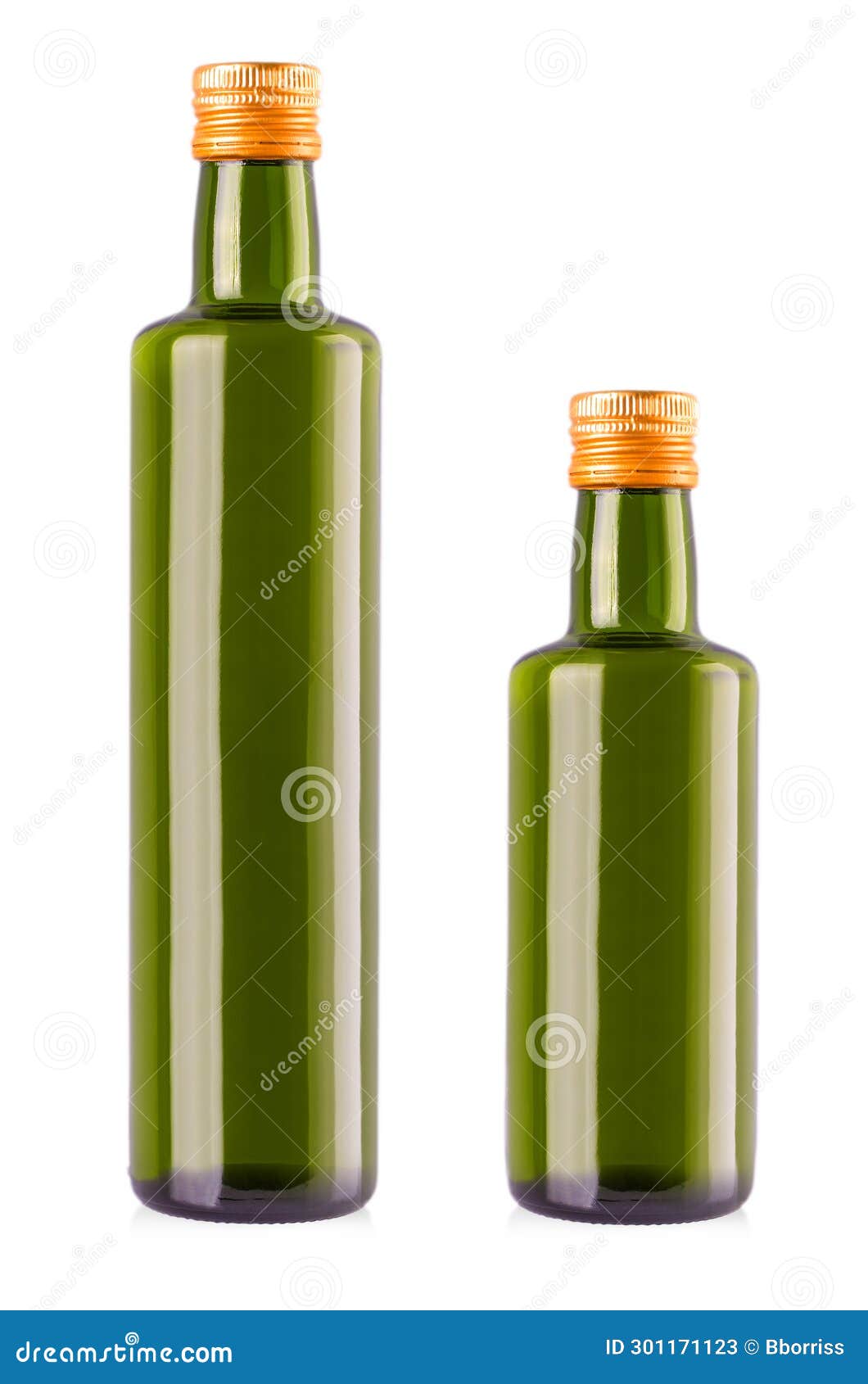 set of olive oil bottles on white. clipping path