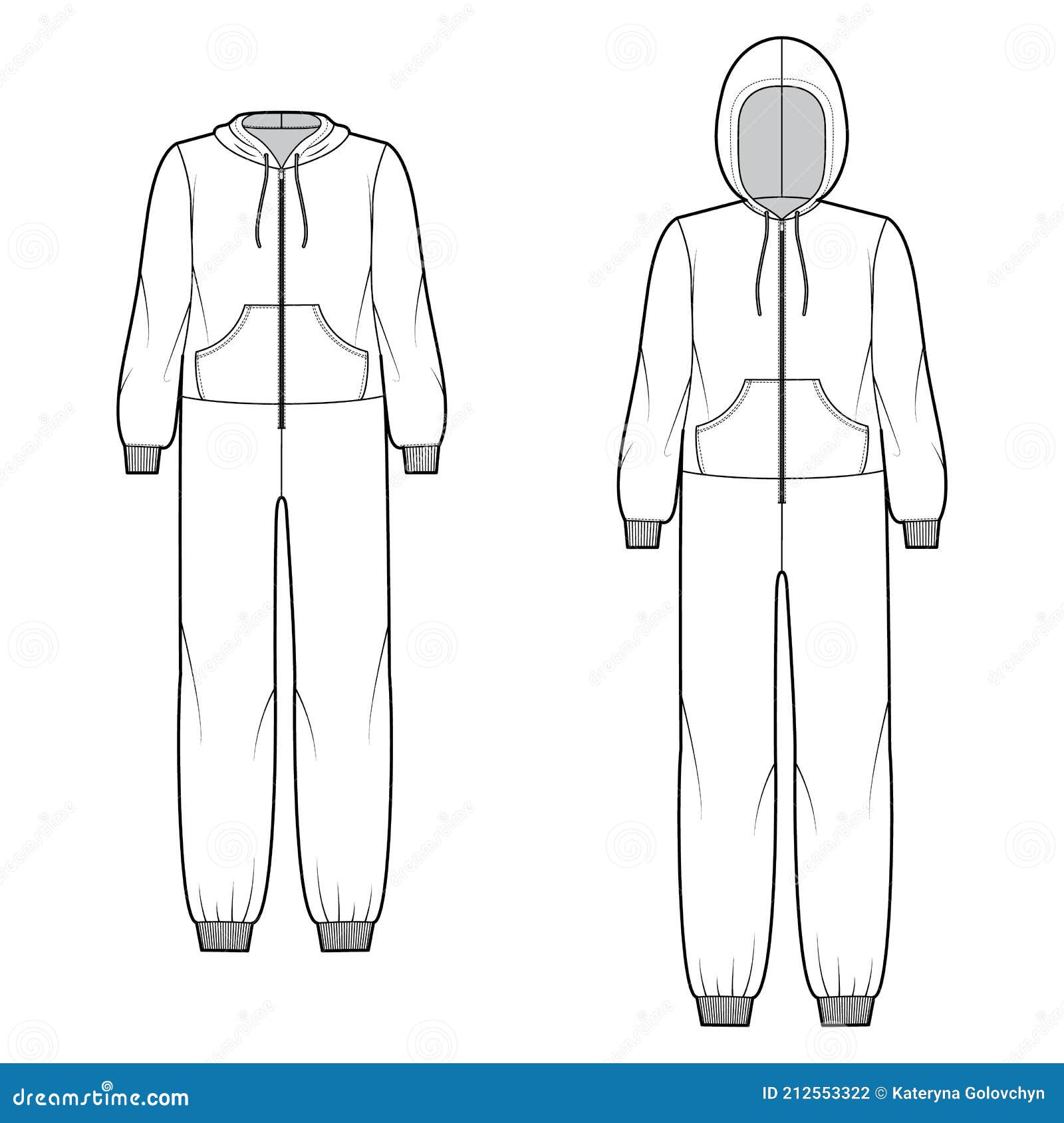 Set of Onesie Overall Jumpsuit Sleepwear Technical Fashion Illustration ...