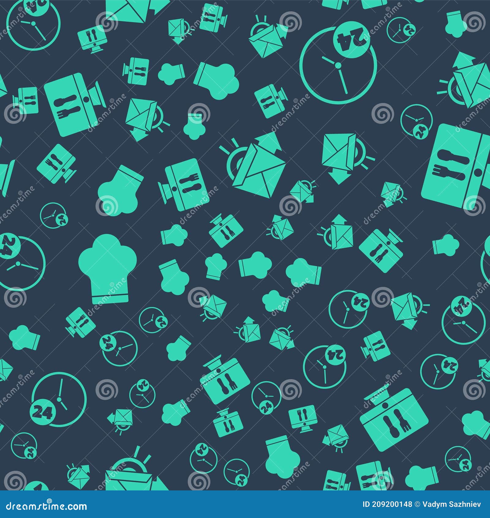 Set Online Ordering Noodles Delivery, Clock 24 Hours, Chef Hat and Online Ordering and Delivery