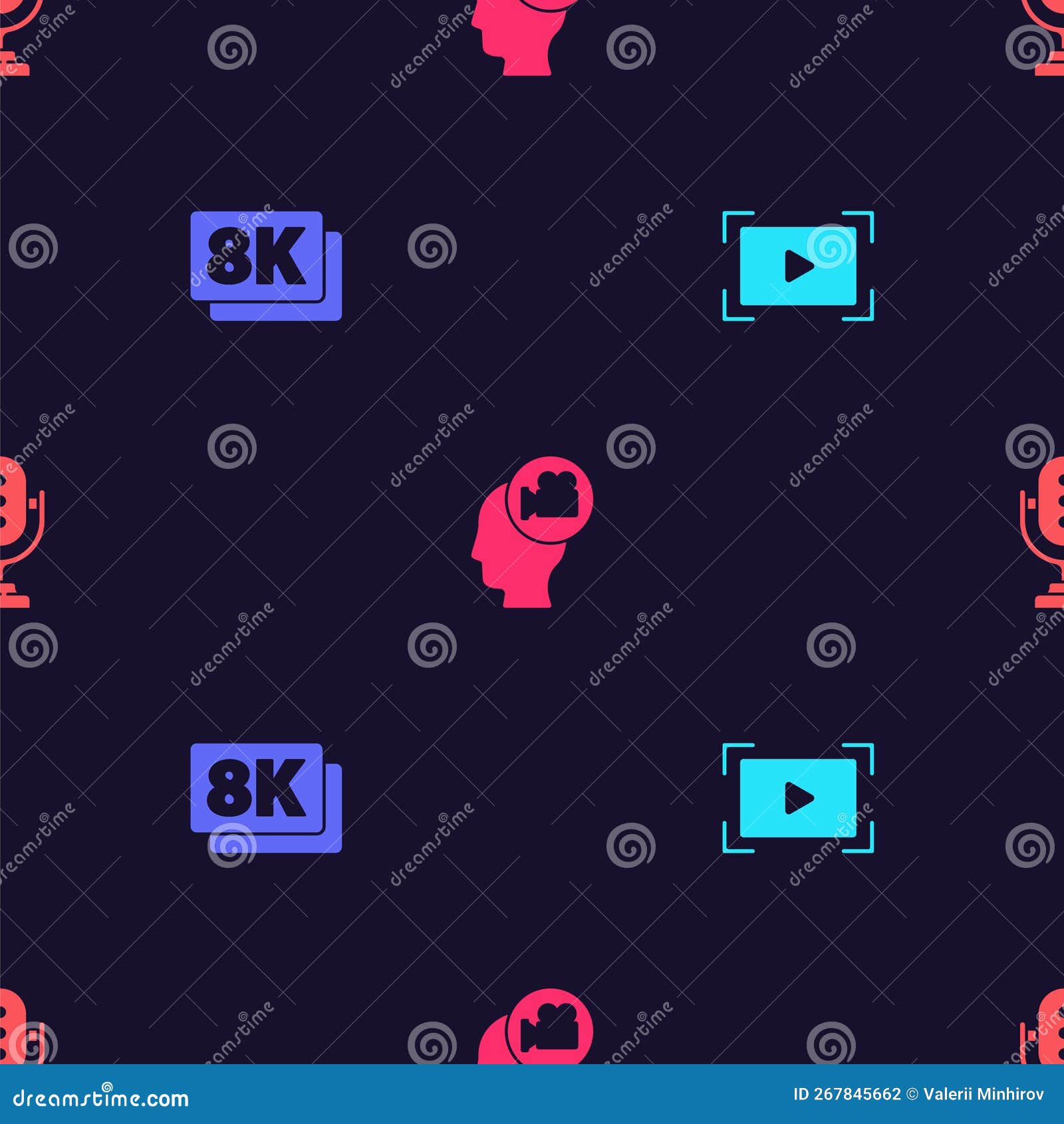 Set Online Play Video, 8k Ultra HD, Head with Camera and Microphone on