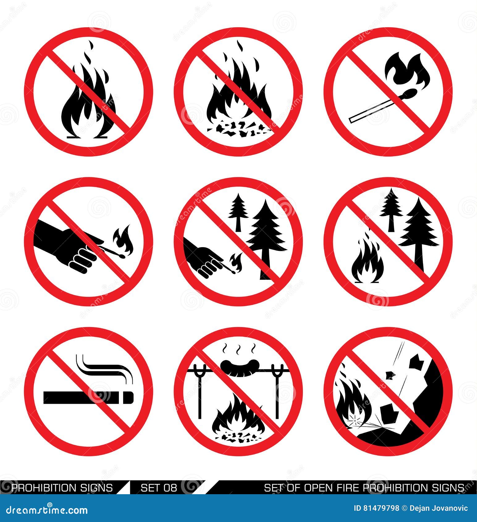 set of open fire prohibition signs