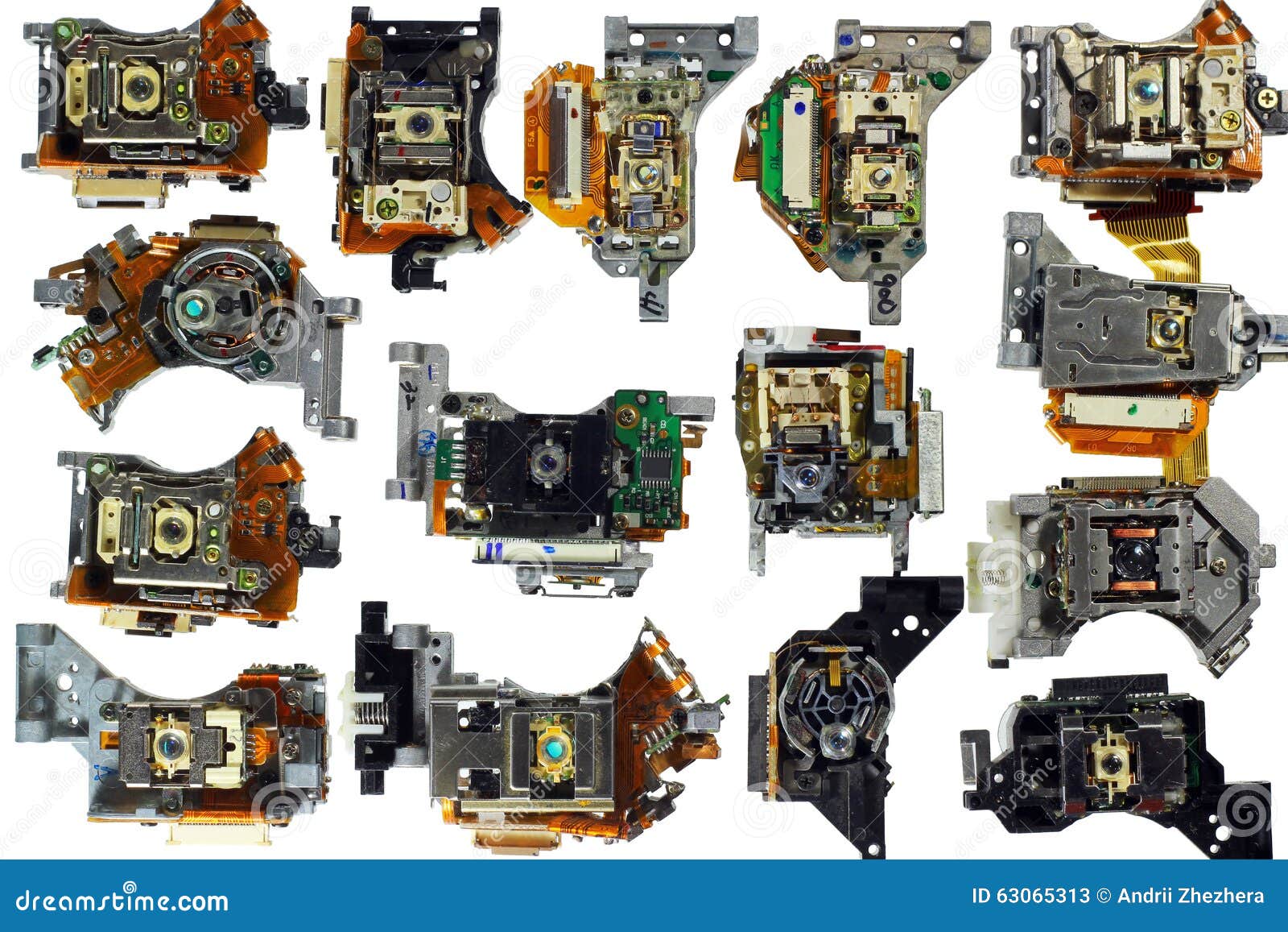 Set of Optical Drive Pickup Units, Isolated on White Stock Image