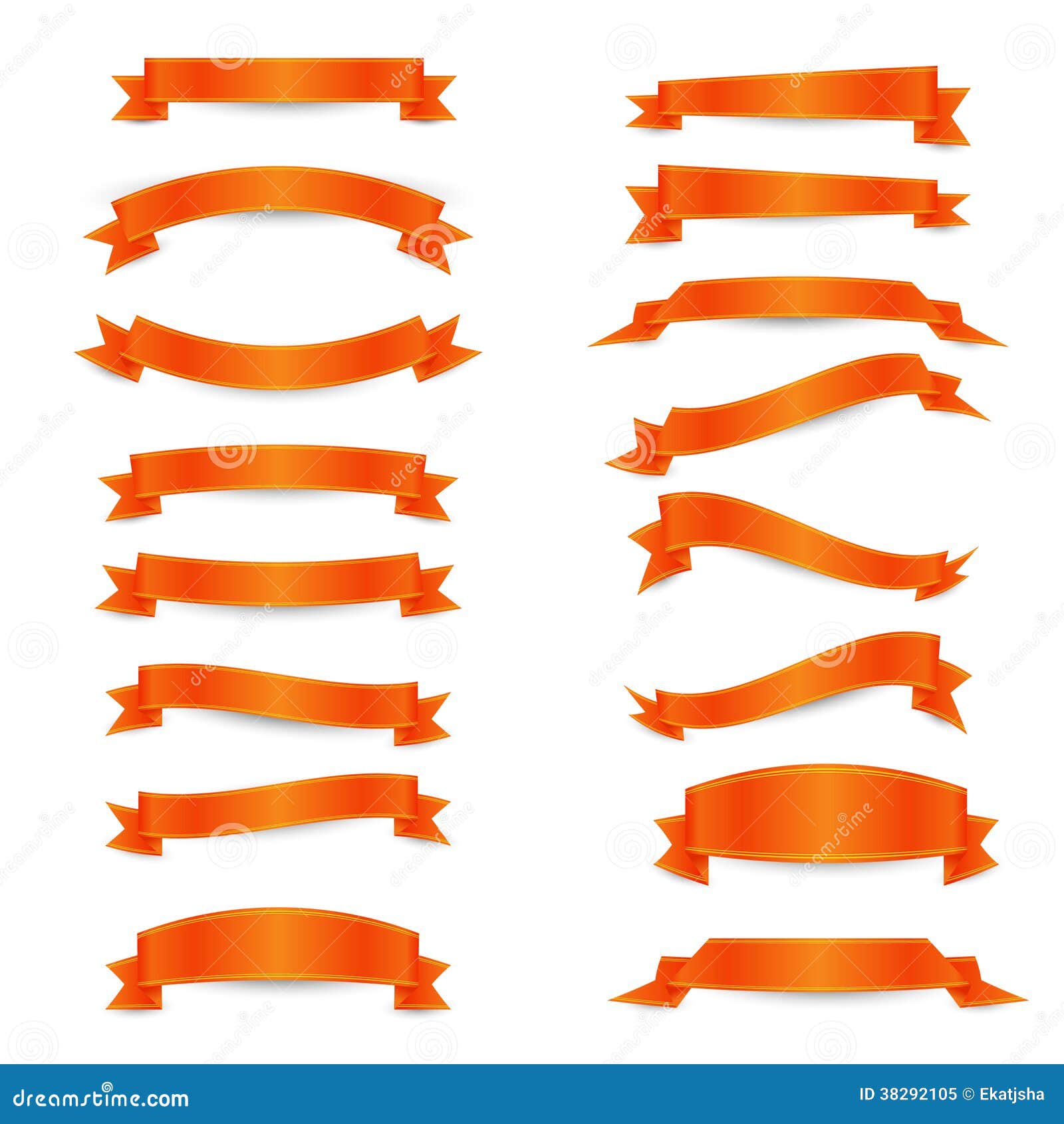Set of the Orange Ribbons with Yellow Straights Stock Vector
