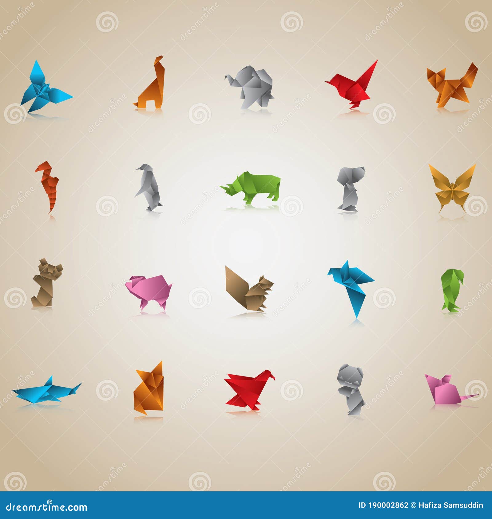 Set of Origami Animals and Birds. Vector Illustration Decorative Design  Stock Vector - Illustration of mammal, butterfly: 190002862