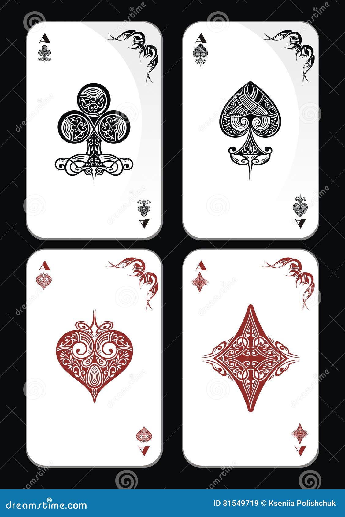 a set of ornate playing card suits in  format