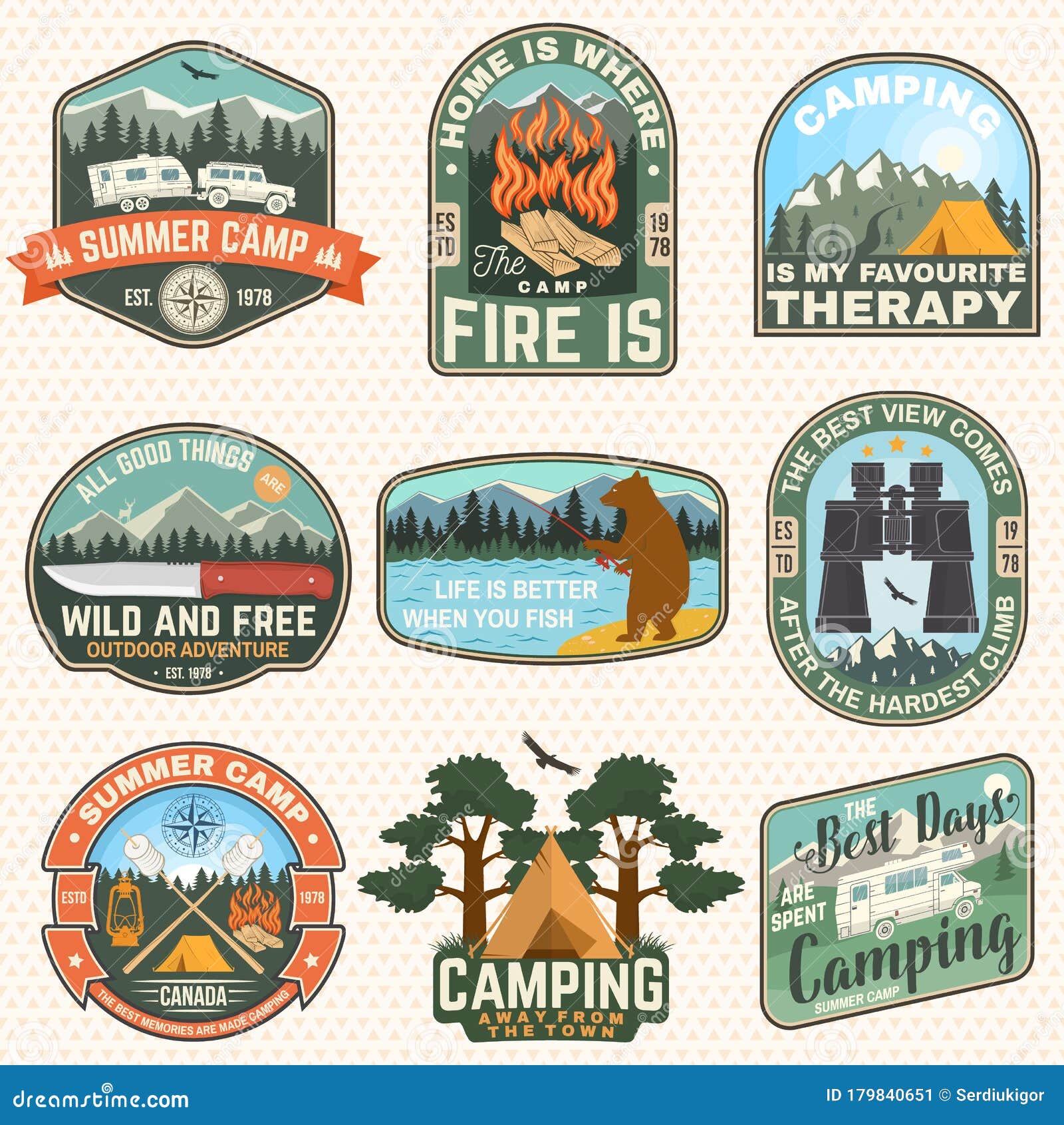 Set of Outdoor Adventure Quotes Patches. Vector Illustration.Concept ...