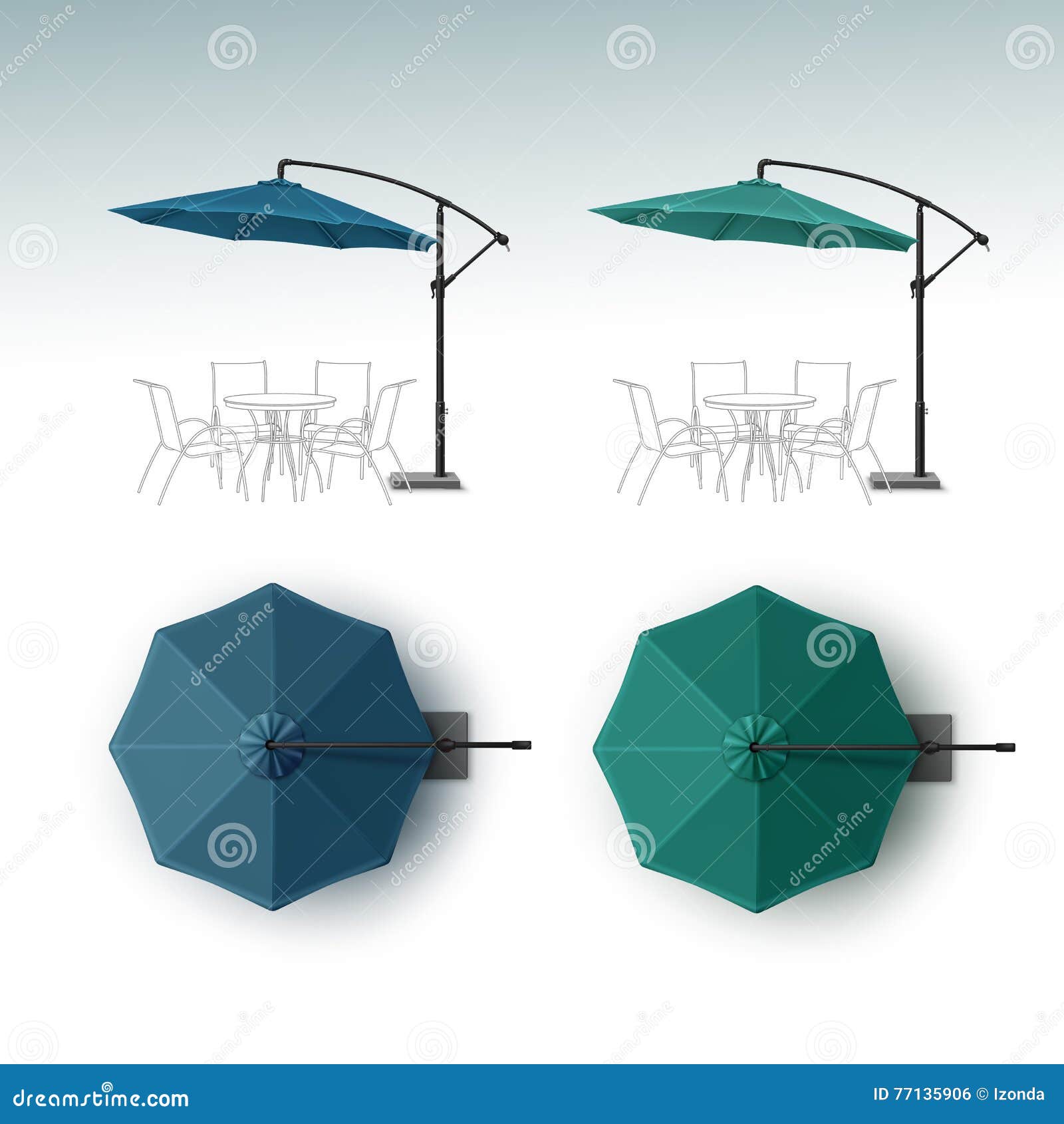 set of outdoor beach cafe restaurant umbrella
