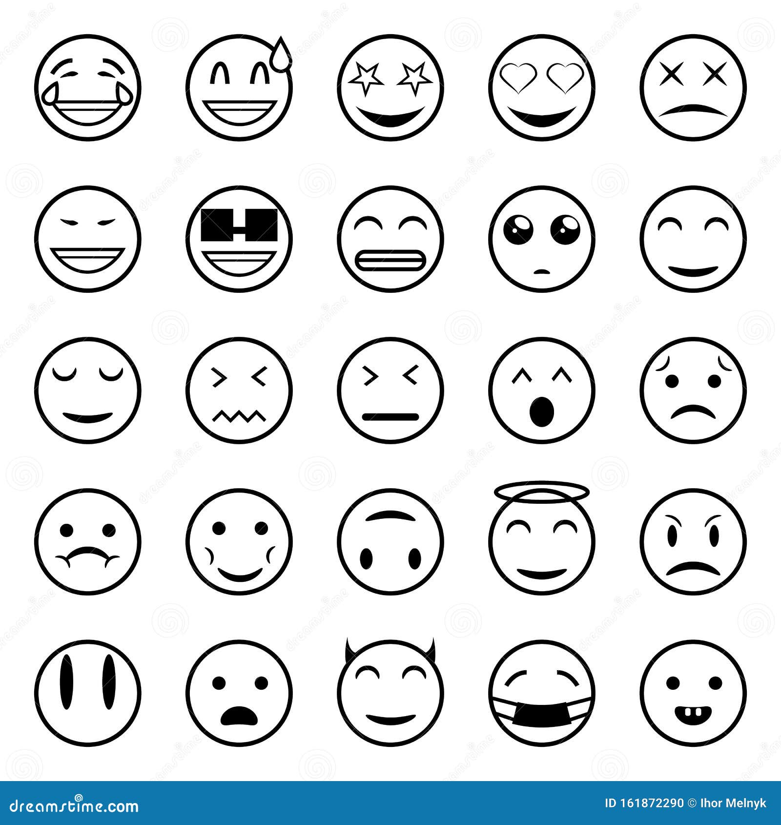 Set of Outline Emoticons, Emoji Stock Vector - Illustration of black ...