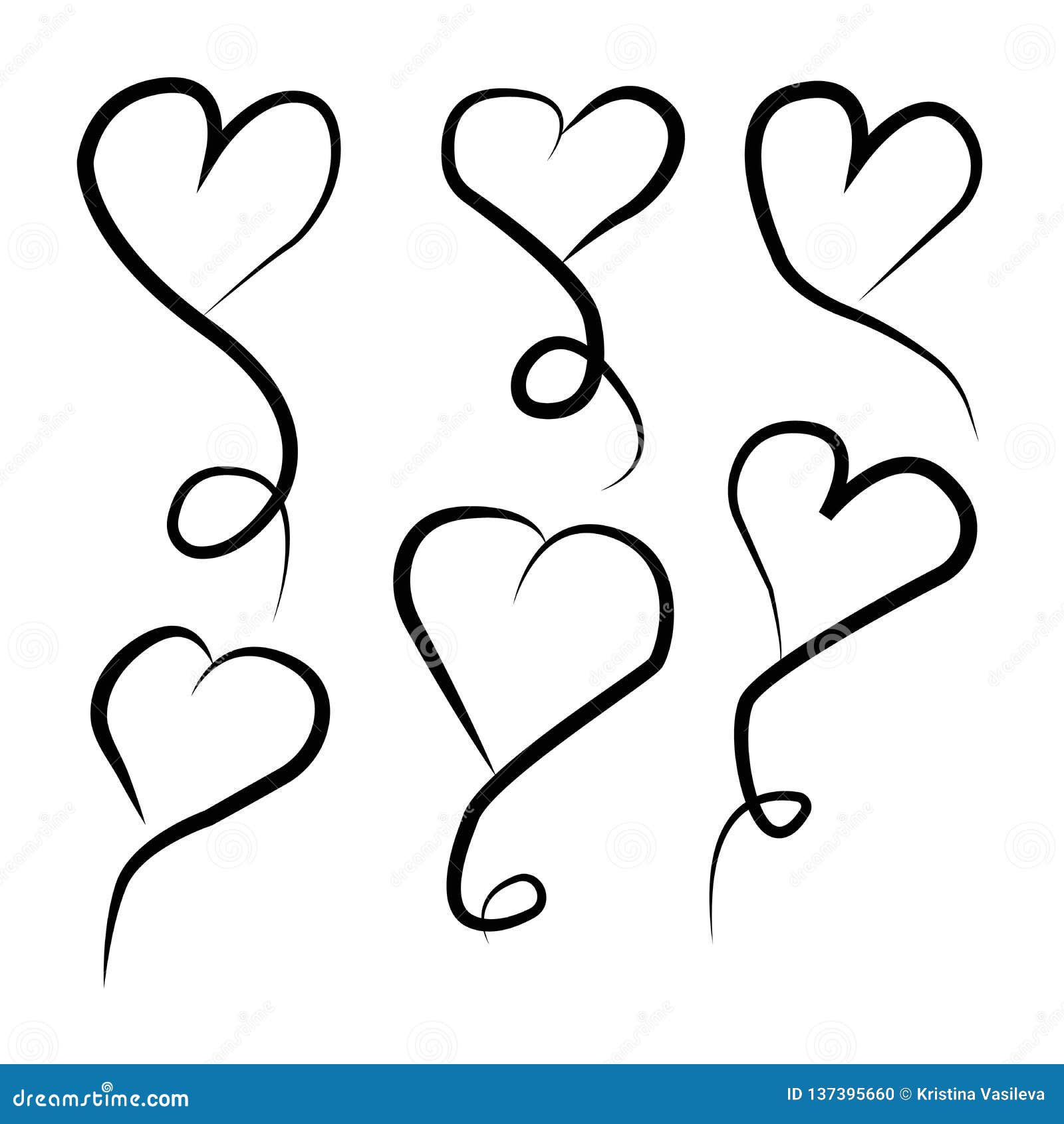 Set Of Outline Hand Drawn Heart Iconvector Heart Collection