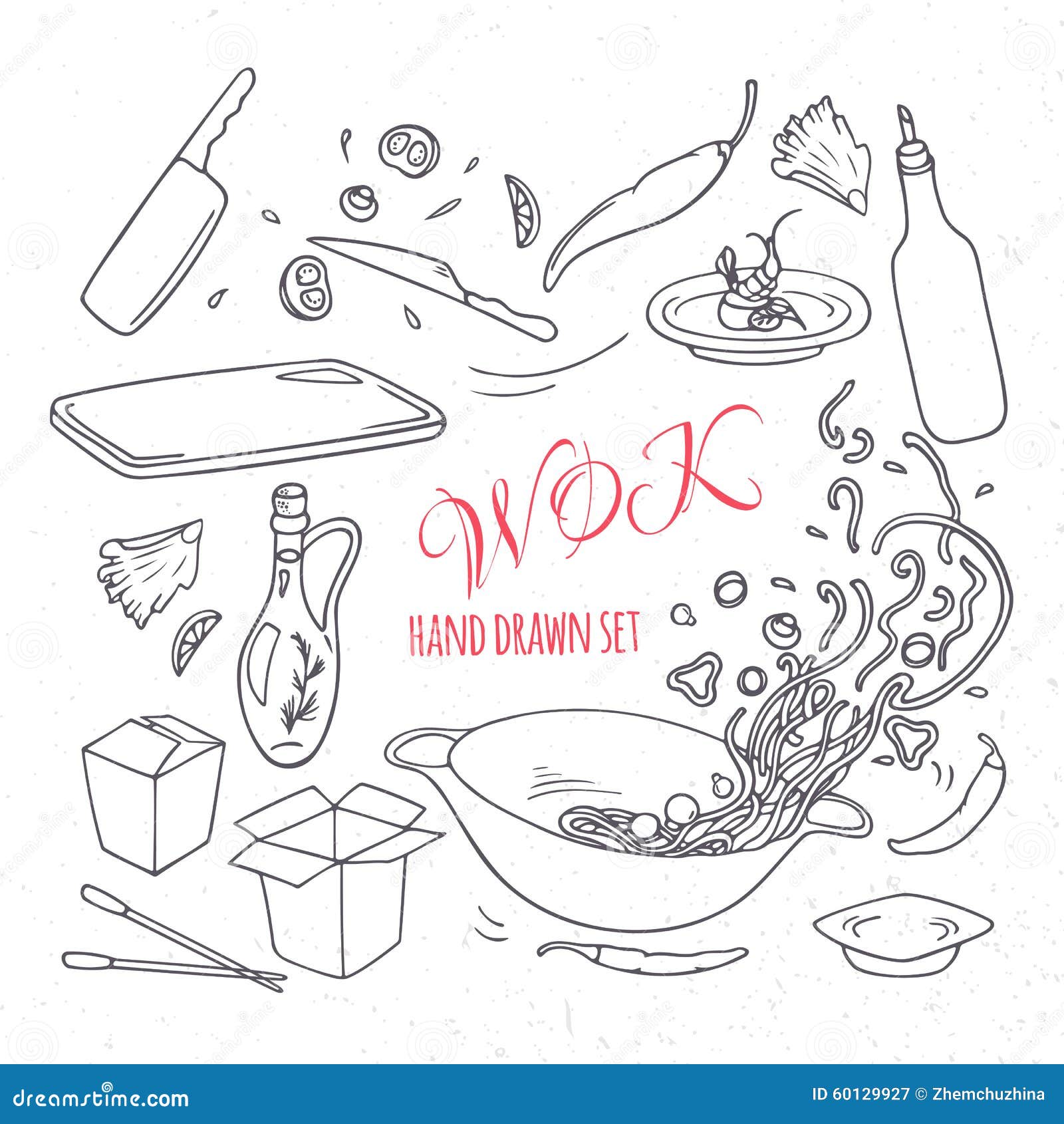 Set Of Outline Hand Drawn Wok Restaurant Elements For Your Design Doodle Asian Food Vector Il Ration Set Of Outline Hand Drawn Wok Restaurant Elements For Your Design Doodle Asian Food Vector Il Ration