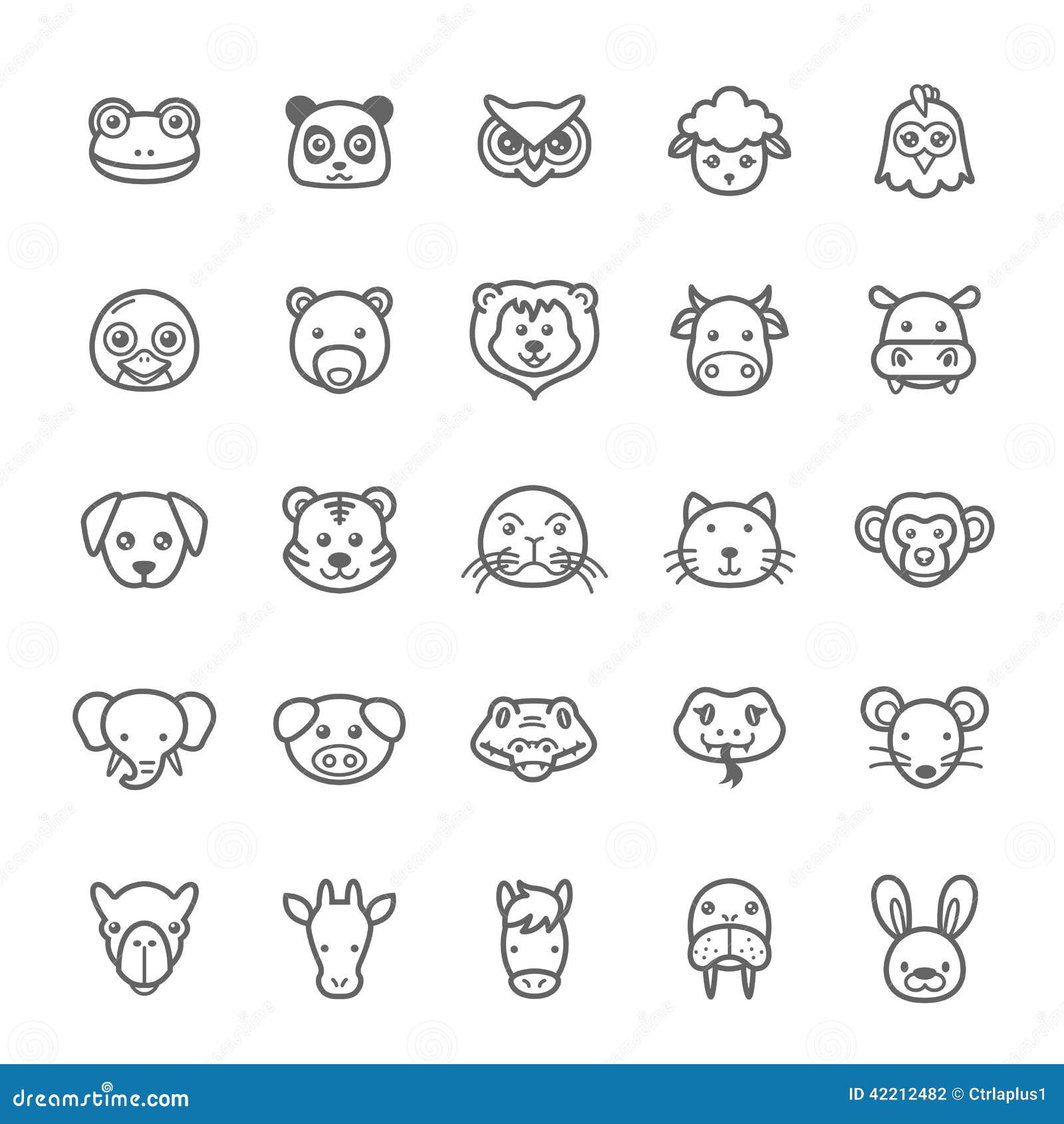 Set Of Outline Stroke Animal Icon Stock Vector - Image 