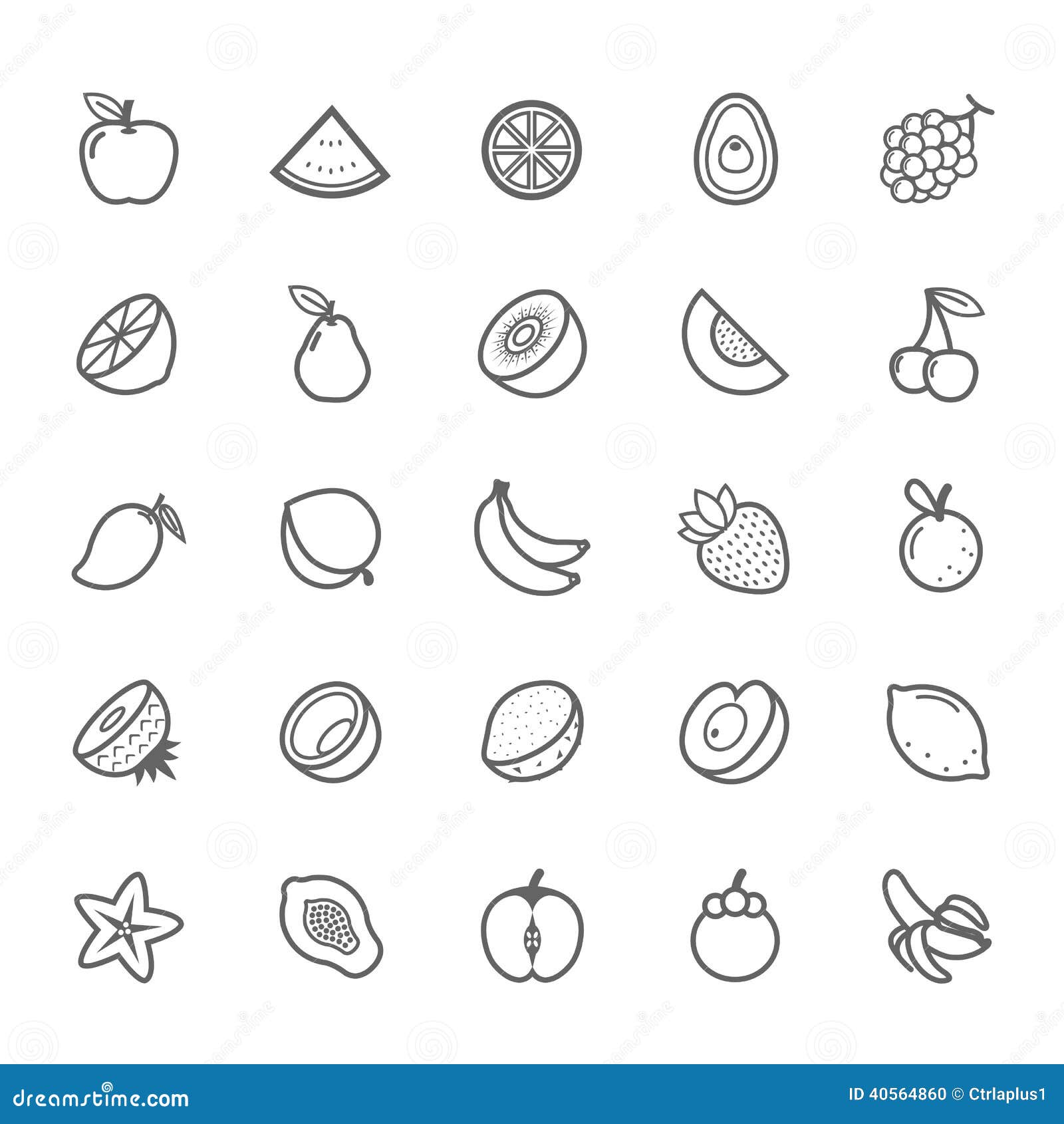 set of outline stroke fruit icon