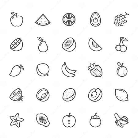 Set of Outline Stroke Fruit Icon Stock Vector - Illustration of ...