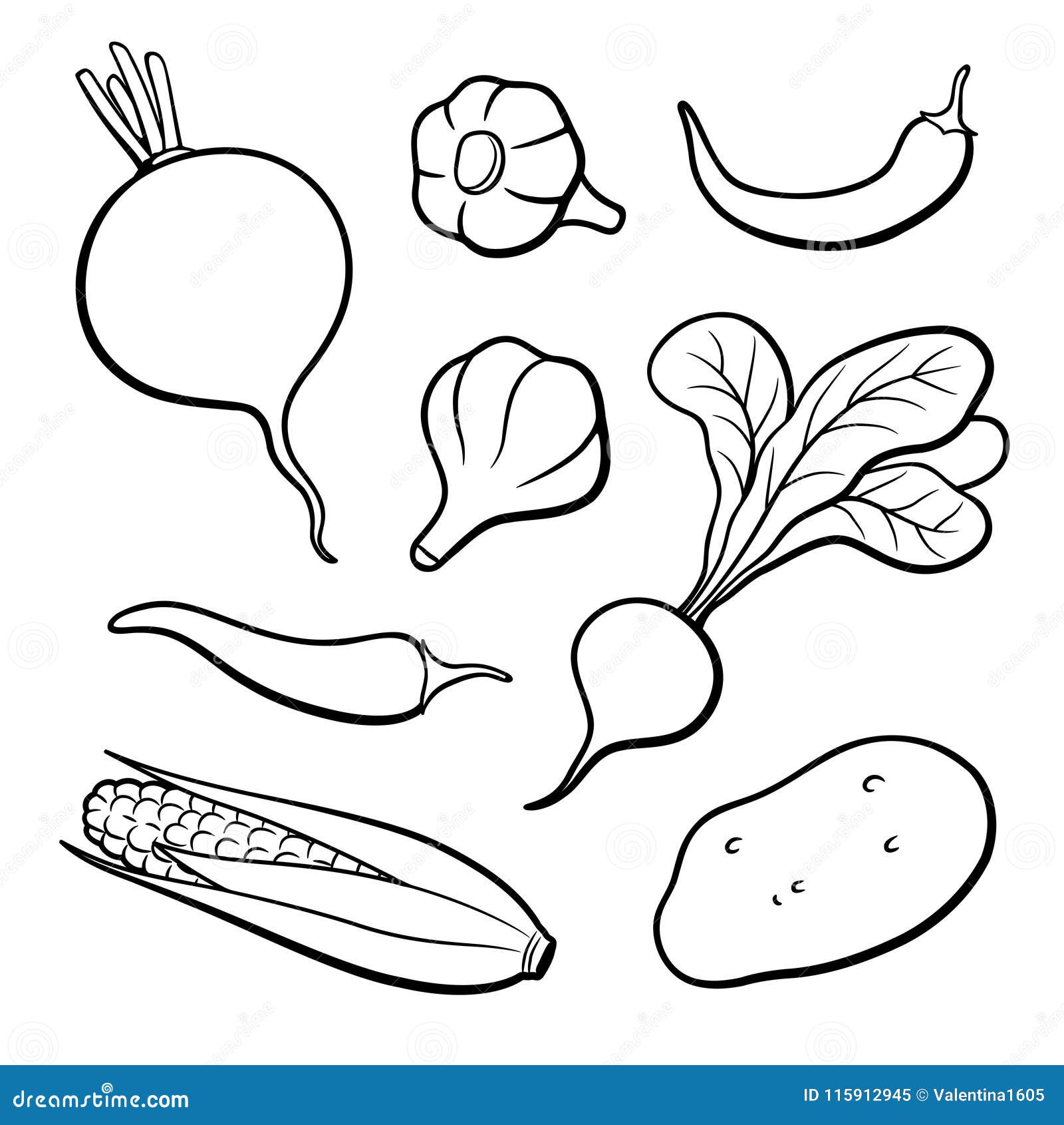 Set of Outline Vector Vegetables Stock Vector - Illustration of