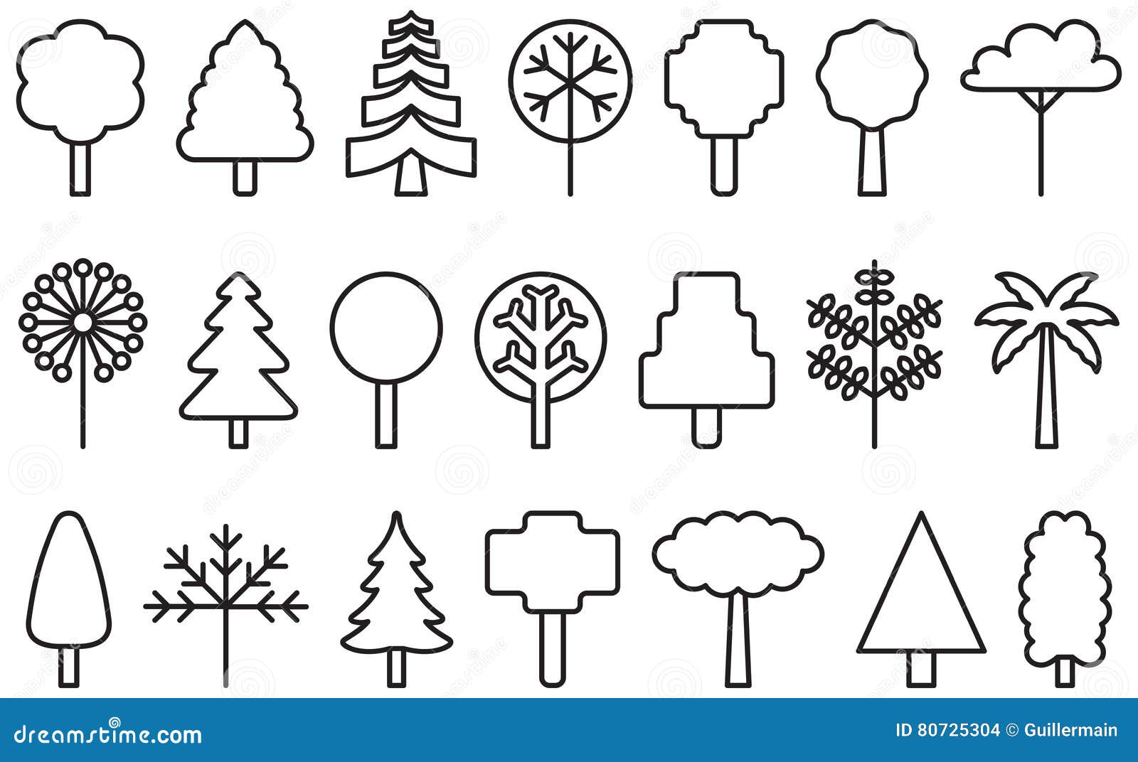 Set of outlined tree icons stock vector. Illustration of icons - 80725304
