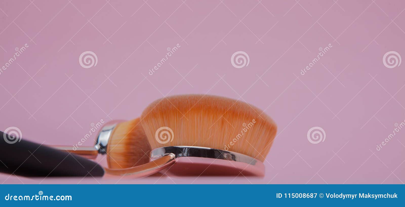 Set of Oval Brushes for Makeup on Pink Background Stock Image - Image ...