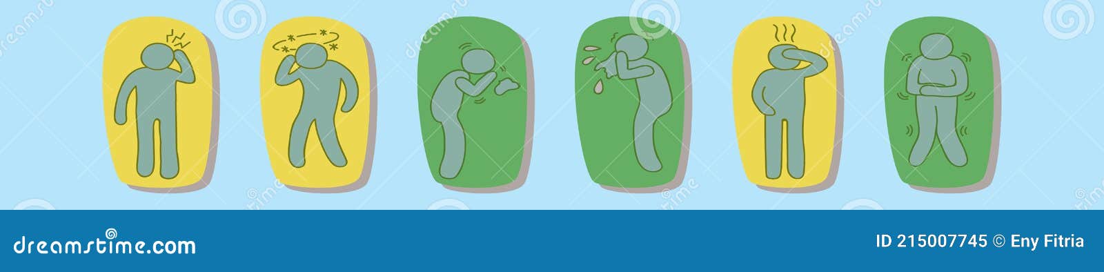 set of pain and affliction cartoon icon  template with various models.    on blue background