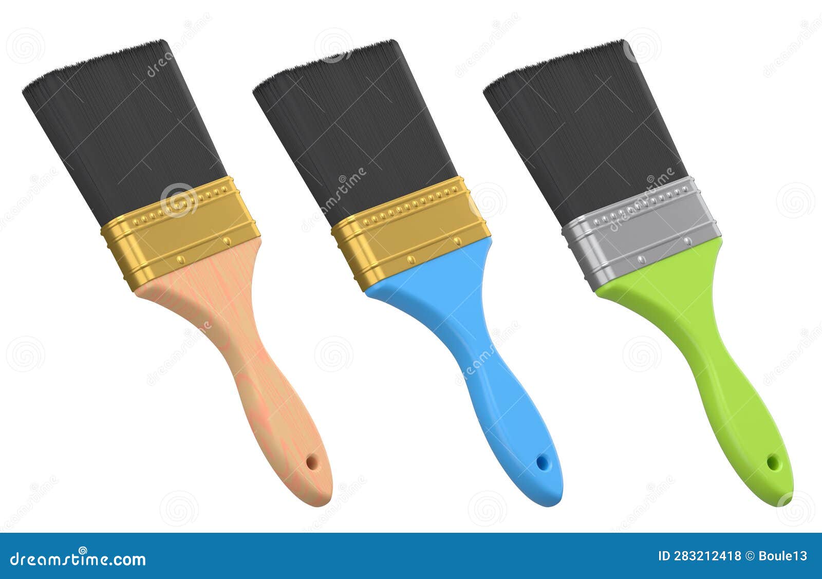 Set of Paint Bristle Brushes for Repair Work and Construction on White