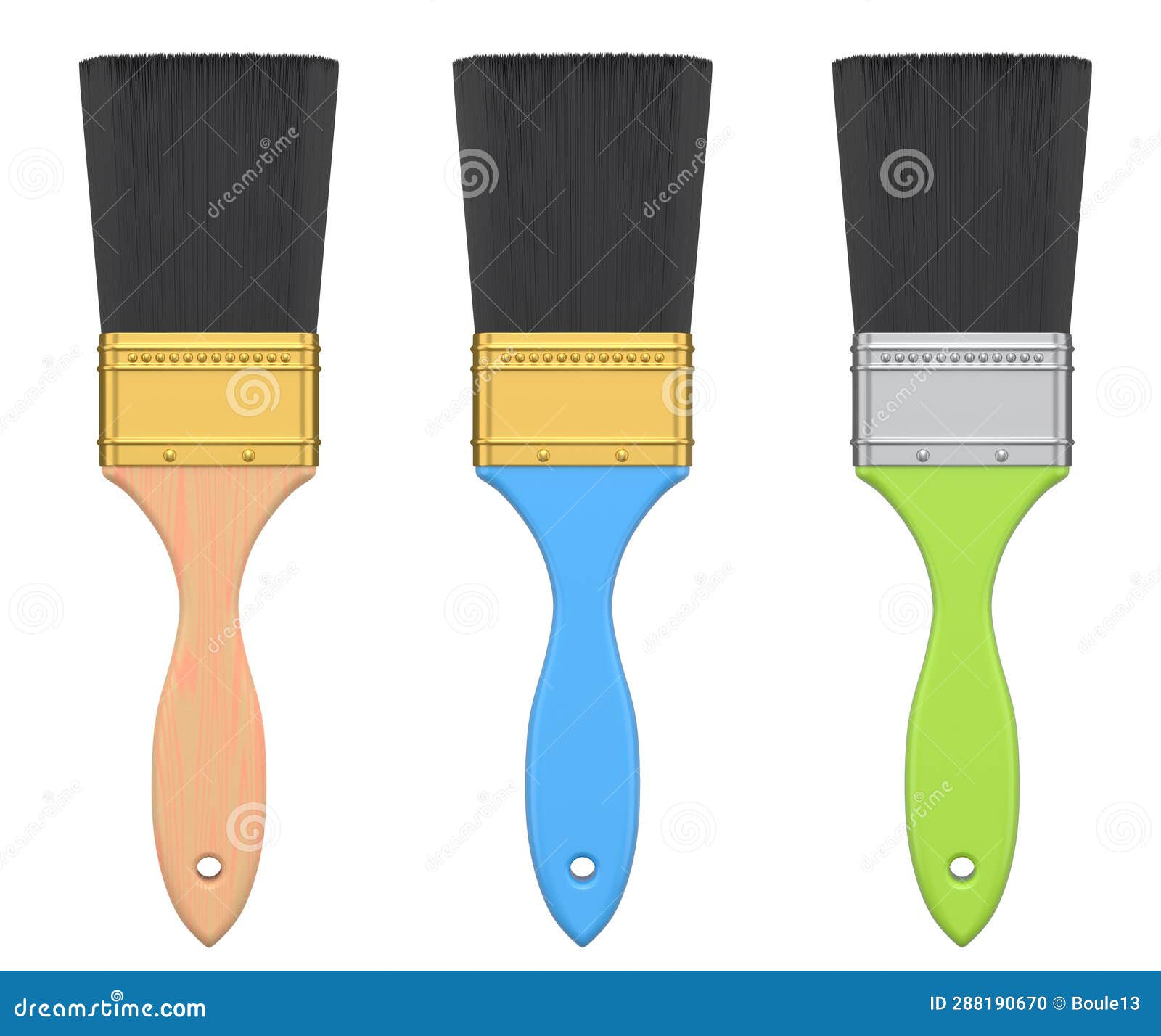 Set of Paint Bristle Brushes for Repair Work and Construction on White