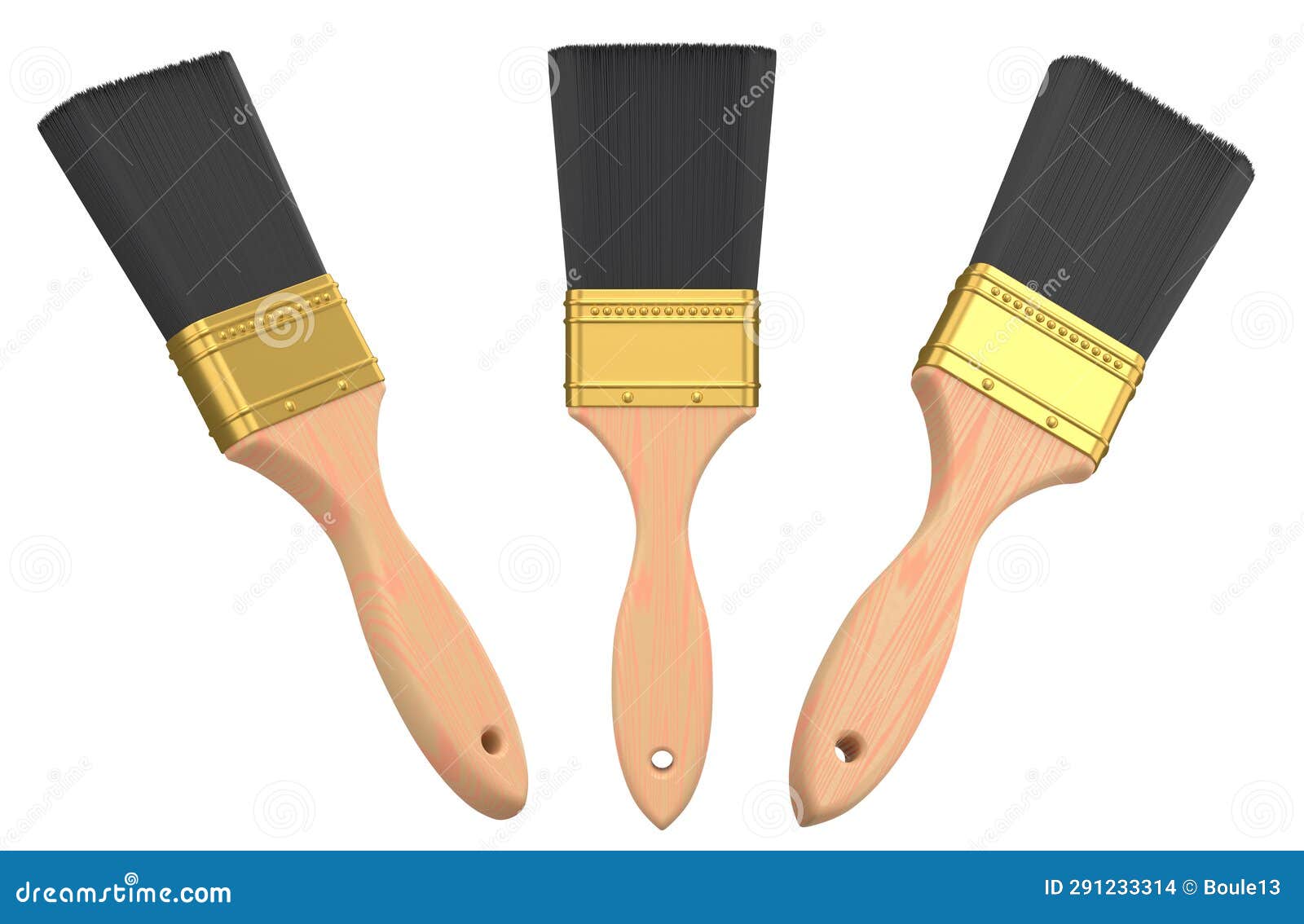 Set of Paint Bristle Brushes for Repair Work and Construction on White