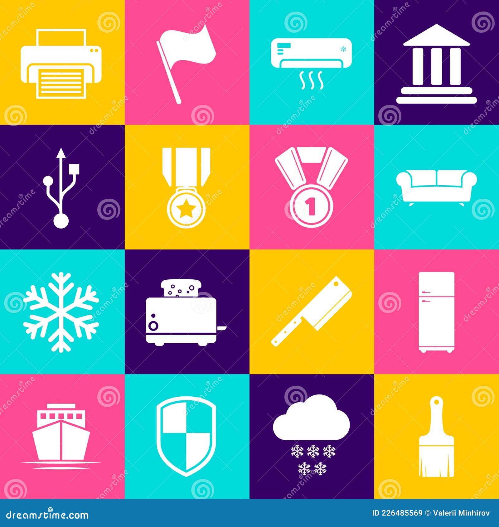 Set Paint Brush, Refrigerator, Sofa, Air Conditioner, Medal with Star