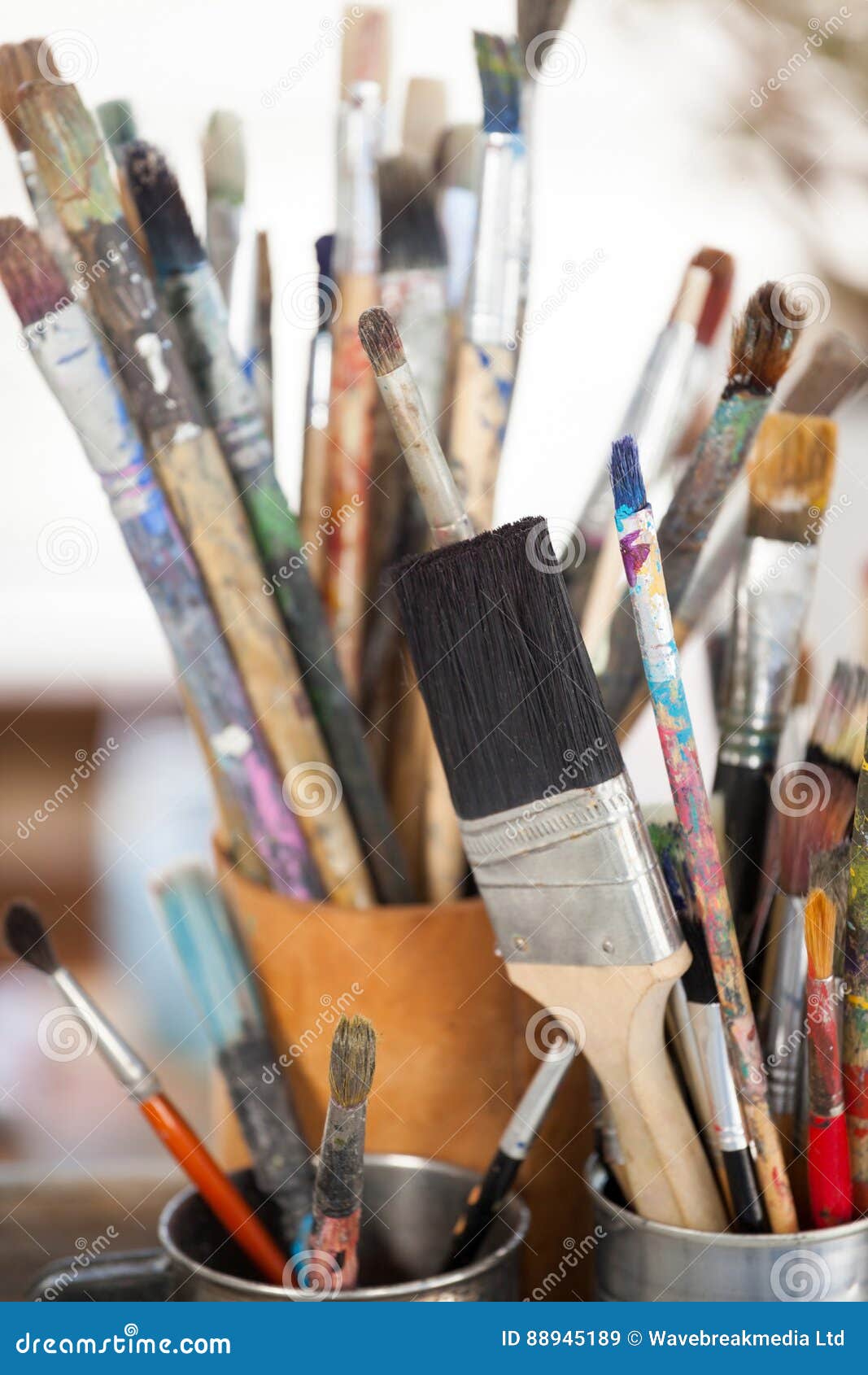 Set of Paint Brushes in a Jar and Mug Stock Image Image of learning