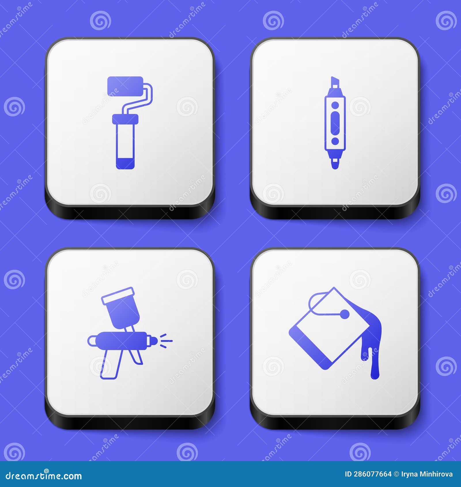 Set Paint Roller Brush, Marker Pen, Spray Gun and Bucket Icon. White