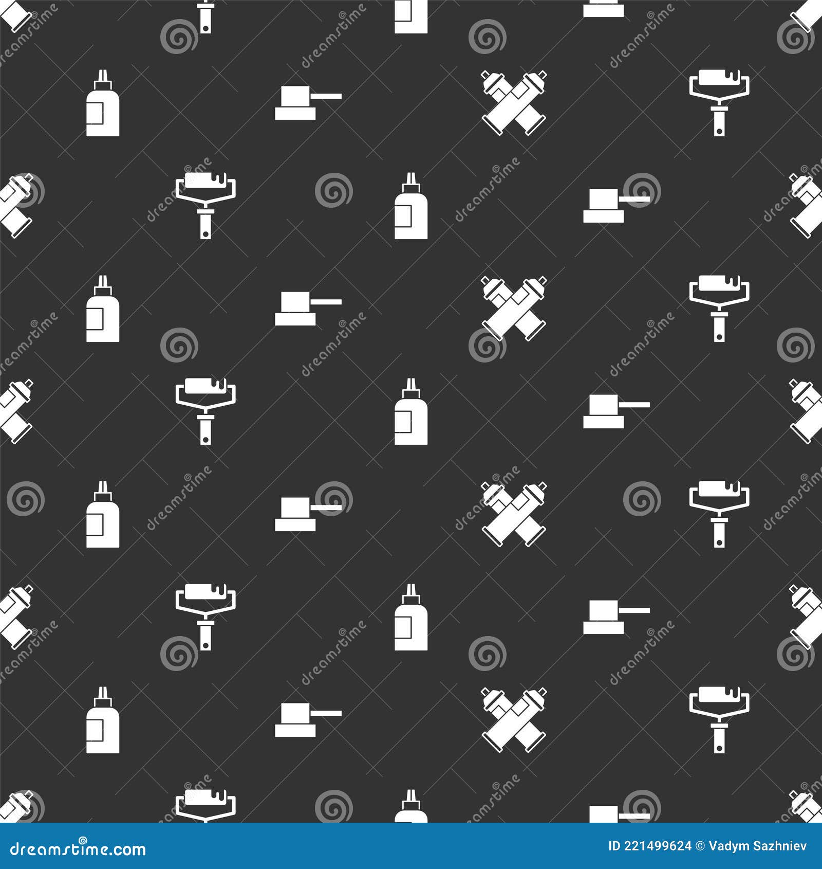 Set Paint Spray Can, Roller Brush, Paint, Gouache, Jar, Dye and Spray Nozzle Cap on Seamless